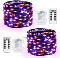 JMEXSUSS 2 Pack Orange and Purple Halloween Lights Battery Operated, Total 200 LED 66ft Halloween Fairy Lights with Remote, 8 Modes Twinkle String Lights for Fireplace Porch Tree Centerpiece Wreath