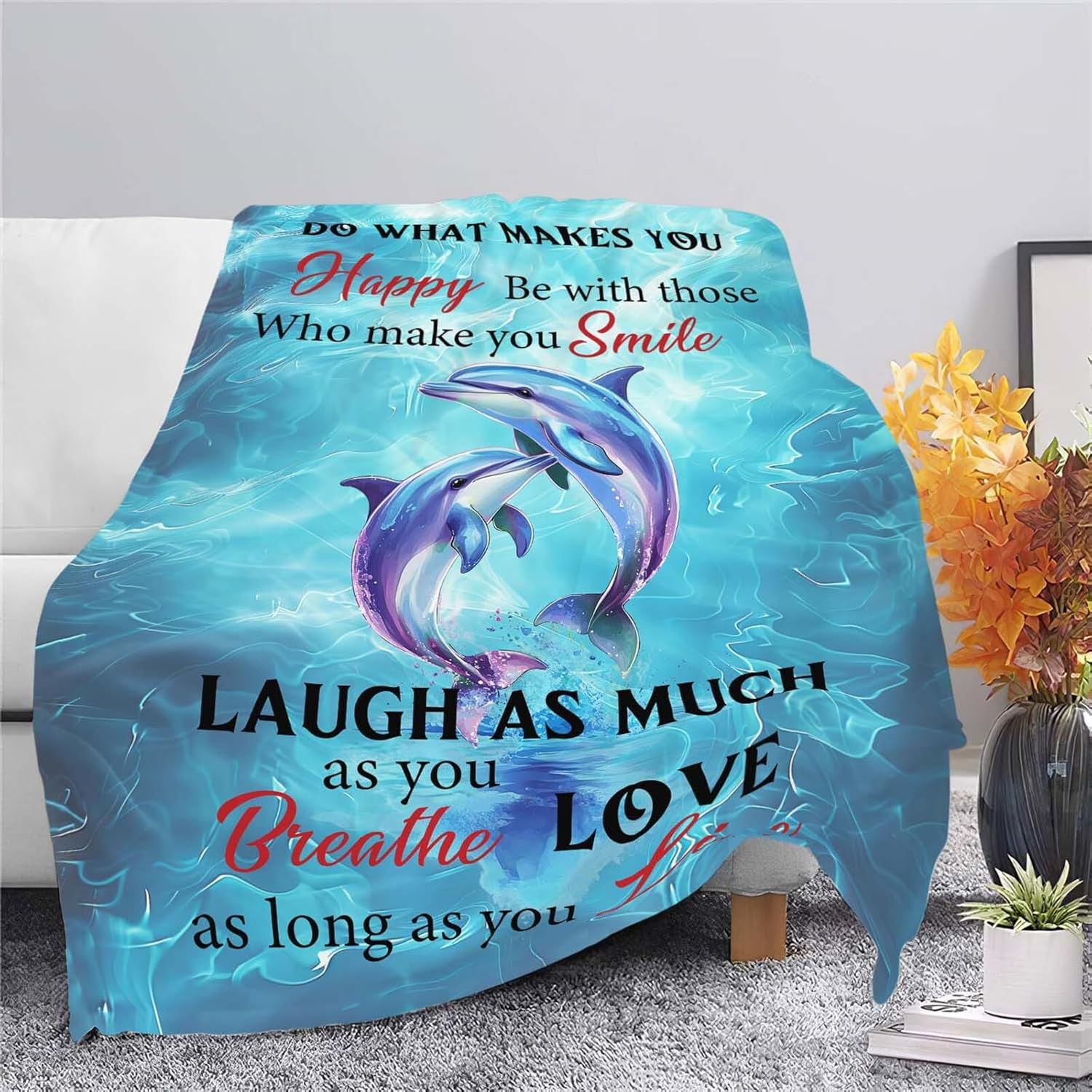 Dolphin Throw Blanket Dolphin Stuff Gifts for Kids Girls Boys Adults Women Man Soft Cozy Warm Plush Fluffy Fuzzy Fleece Blanket Decor 40''X50''