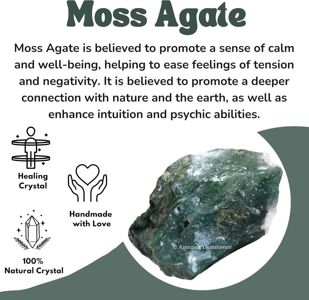 Amazing Gemstone 2 Pieces Moss Agate Raw Crystals and Healing Stones, Natural Rocks for Tumbling and DIY Raw Stones and Crystals