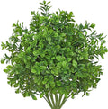 Artificial 5Pcs Faux Seeded Eucalyptus Leaves Stems Fake Plants Sharp UV Resistant Faux Plastic Boxwood for Kitchen Office Garden Porch Farmhouse Window Box Home Decor
