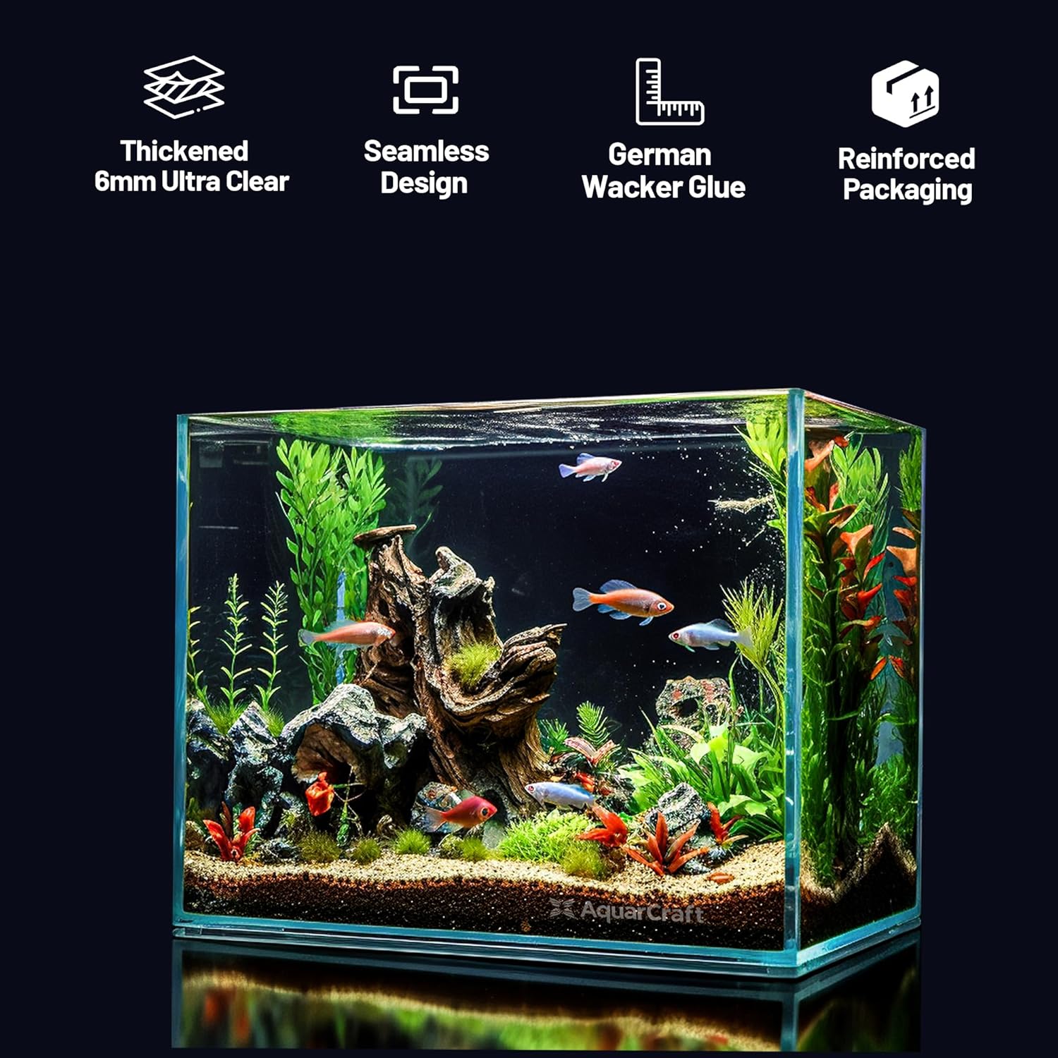 Ultra Clear Glass Fish Tank 10 Gallon, 6mm Thickened Rimless Aquarium Tank Low Iron, Standard Aquarium 17.7in x 11.8in x 11.8in