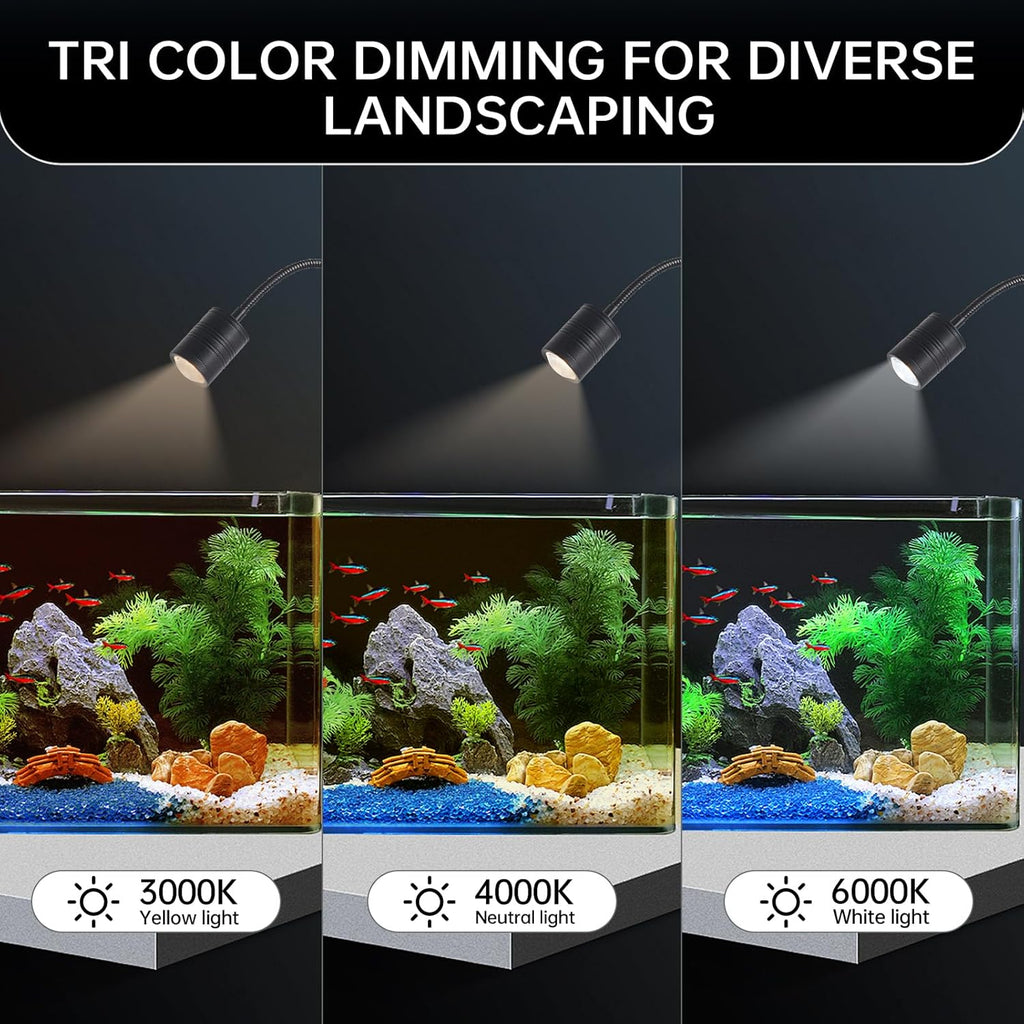 Clip-on Aquarium Light, 4W Full Spectrum LED Fish Lamp with 3-Color Button Control, for Fish Tanks, Plants, Terrariums, Coral