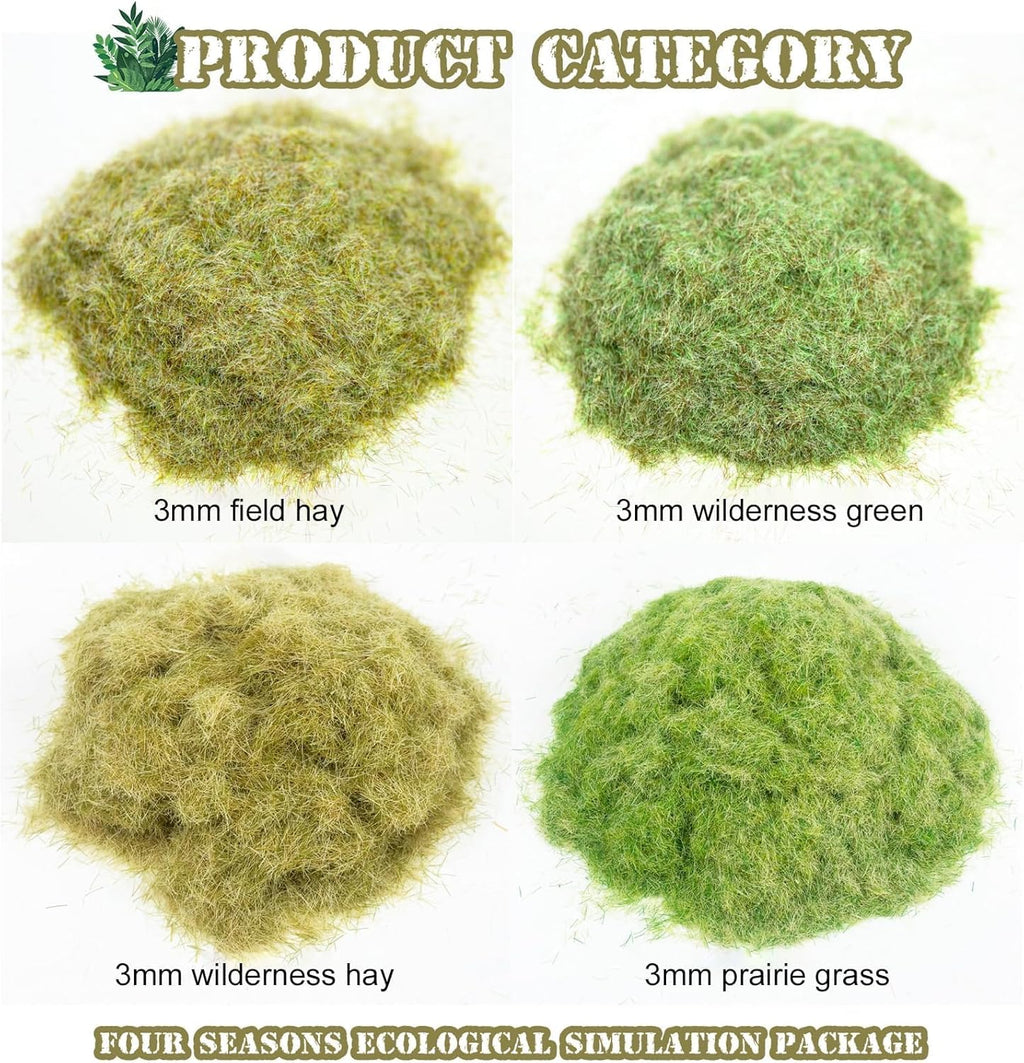 Warmtree 4 Pcs Mixed Static Grass Terrain Powder 3mm Diorama Grass Model Grass Diorama Supplies Terrain Model Kit Sand Table Simulation Landscape War Game Miniatures Fairy Garden