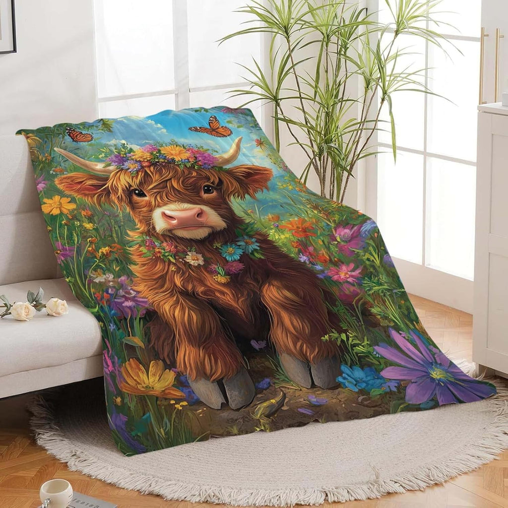 Highland Cow Throw Blanket Highland Cattle Stuff Gifts for Kids Girls Boys Adults Women Man Soft Cozy Warm Plush Fluffy Fuzzy Fleece Blanket Decor 60''X80''