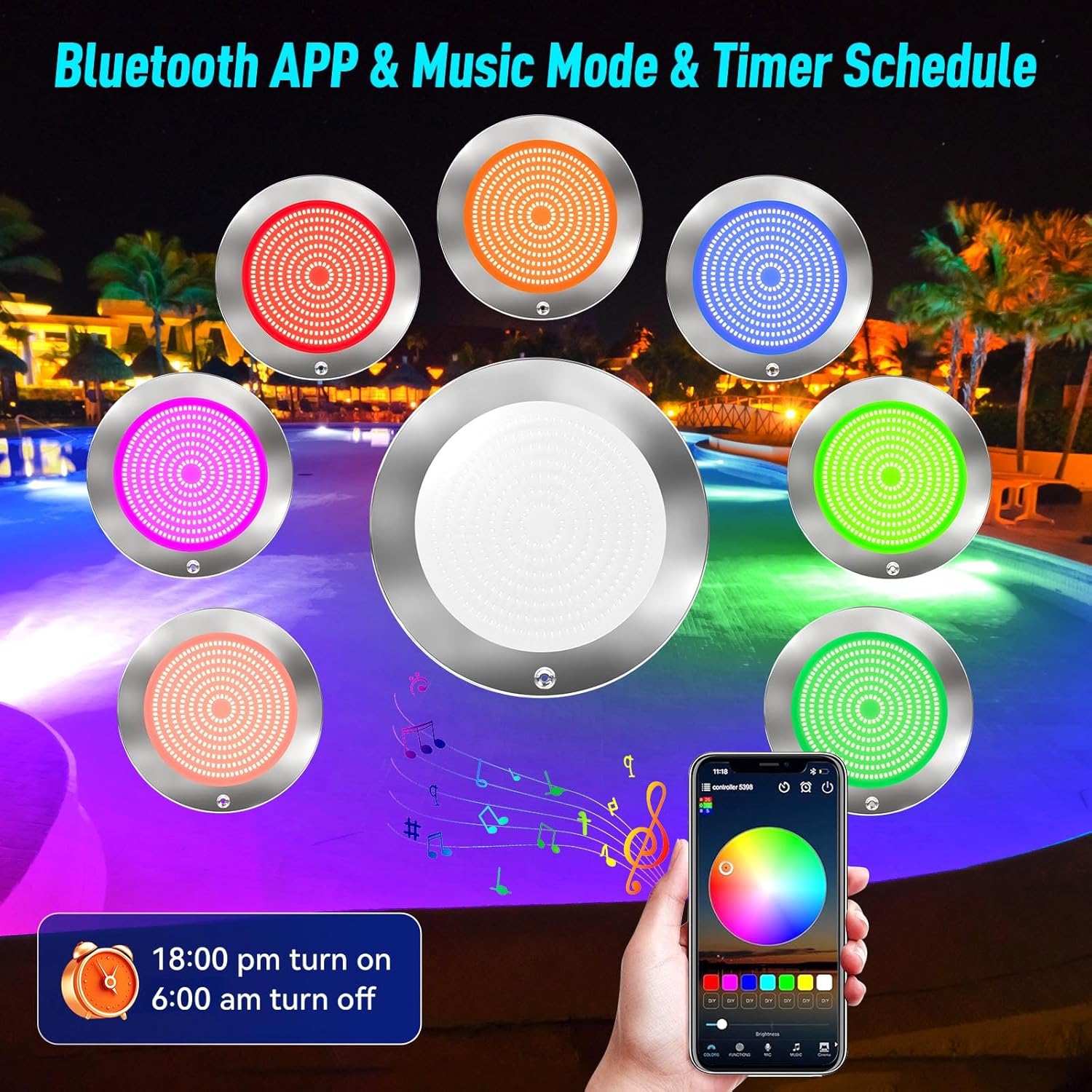 Pool Lights for Inground Pool, 120Ft 10Inch 60W LED Inground Pool Light with 3 Way to Control (App/Remote/Controller), Color Changing Underwater Swimming PoolLight for 10" Large Wet Niches