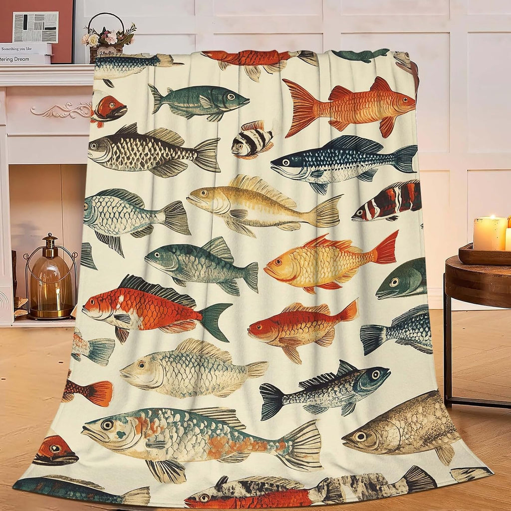 Fish Throw Blanket Fish Gifts for Kids Girls Boys Adults Women Men Soft Cozy Warm Plush Fluffy Fuzzy Fleece Blanket Birthday Festival Decor 60''X80''