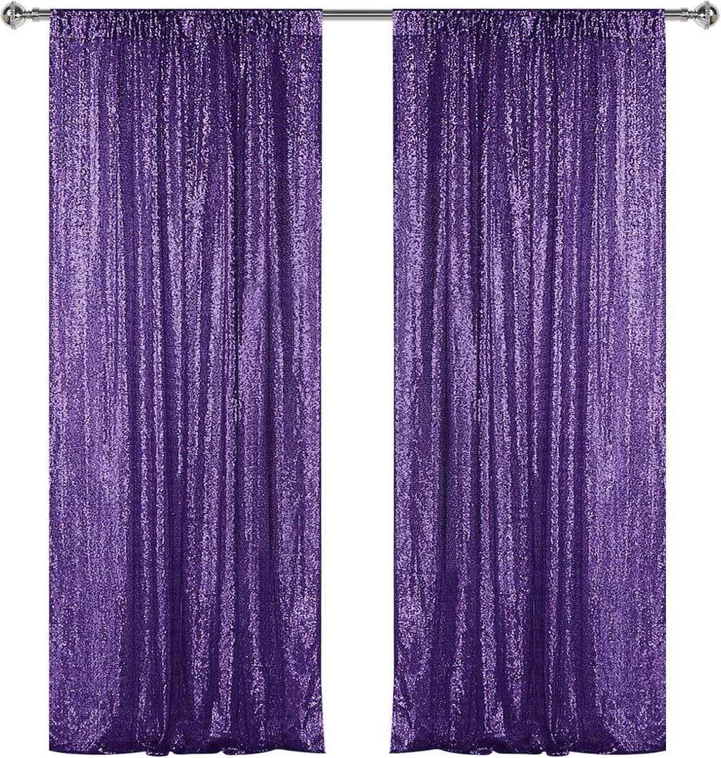 Sugargirl Purple Sequin Backdrop Curtain 2 Panels 2FTx8FT Glitter Purple Background Drapes Sparkle Photography Backdrop for Party Wedding Birthday Wall Decoration