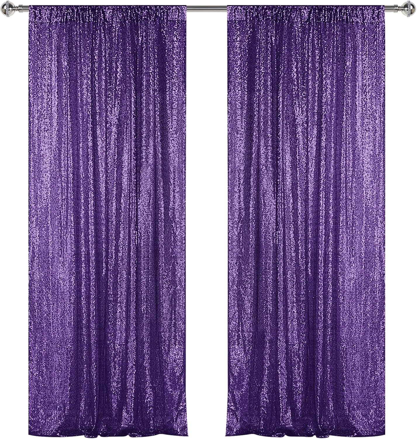 Sugargirl Purple Sequin Backdrop Curtain 2 Panels 2FTx8FT Glitter Purple Background Drapes Sparkle Photography Backdrop for Party Wedding Birthday Wall Decoration