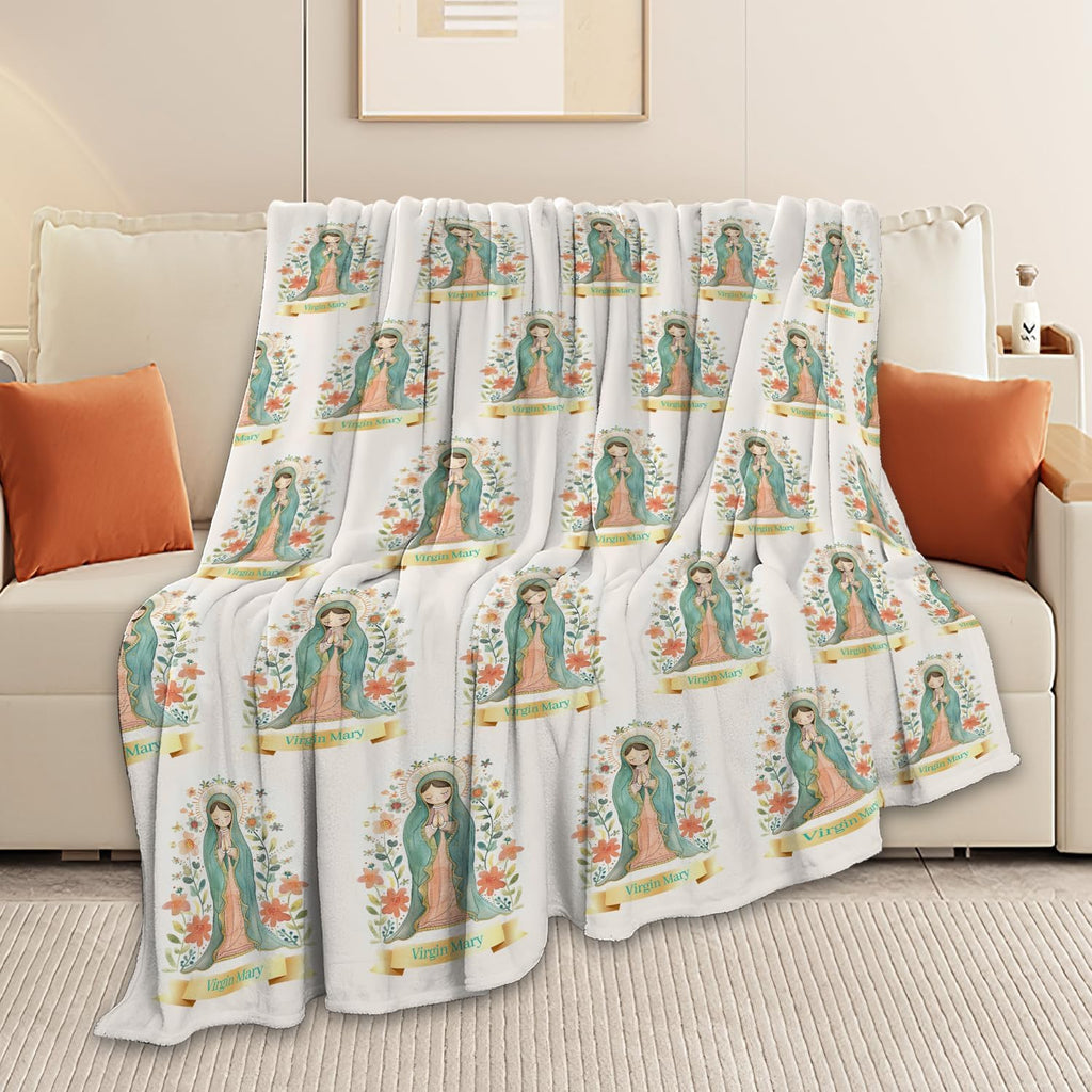 Cute Cartoon Virgin Mary Throw Blanket Gifts for Kids Girls Boys Adults Soft Cozy Plush Fluffy Fuzzy Fleece Blanket Decor 40''X50''