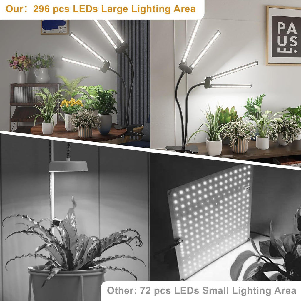 Juhefa LED Grow Light,Super Bright 6000K White Full Spectrum Clip Plant Growing Lamp with Rotatable Dual Head for Indoor Desk Plants,Dimmable & Timer 4/8/12H,High Power Output for Faster Growth,2-Head