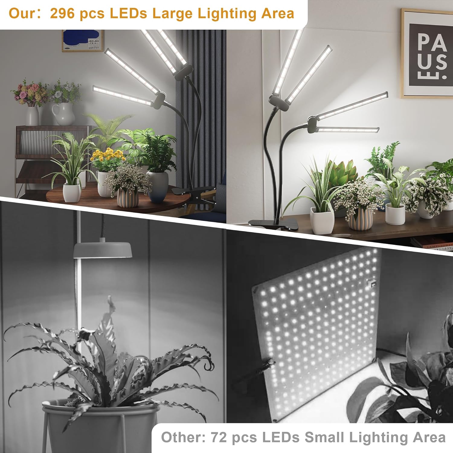 Juhefa LED Grow Light,Super Bright 6000K White Full Spectrum Clip Plant Growing Lamp with Rotatable Dual Head for Indoor Desk Plants,Dimmable & Timer 4/8/12H,High Power Output for Faster Growth,2-Head