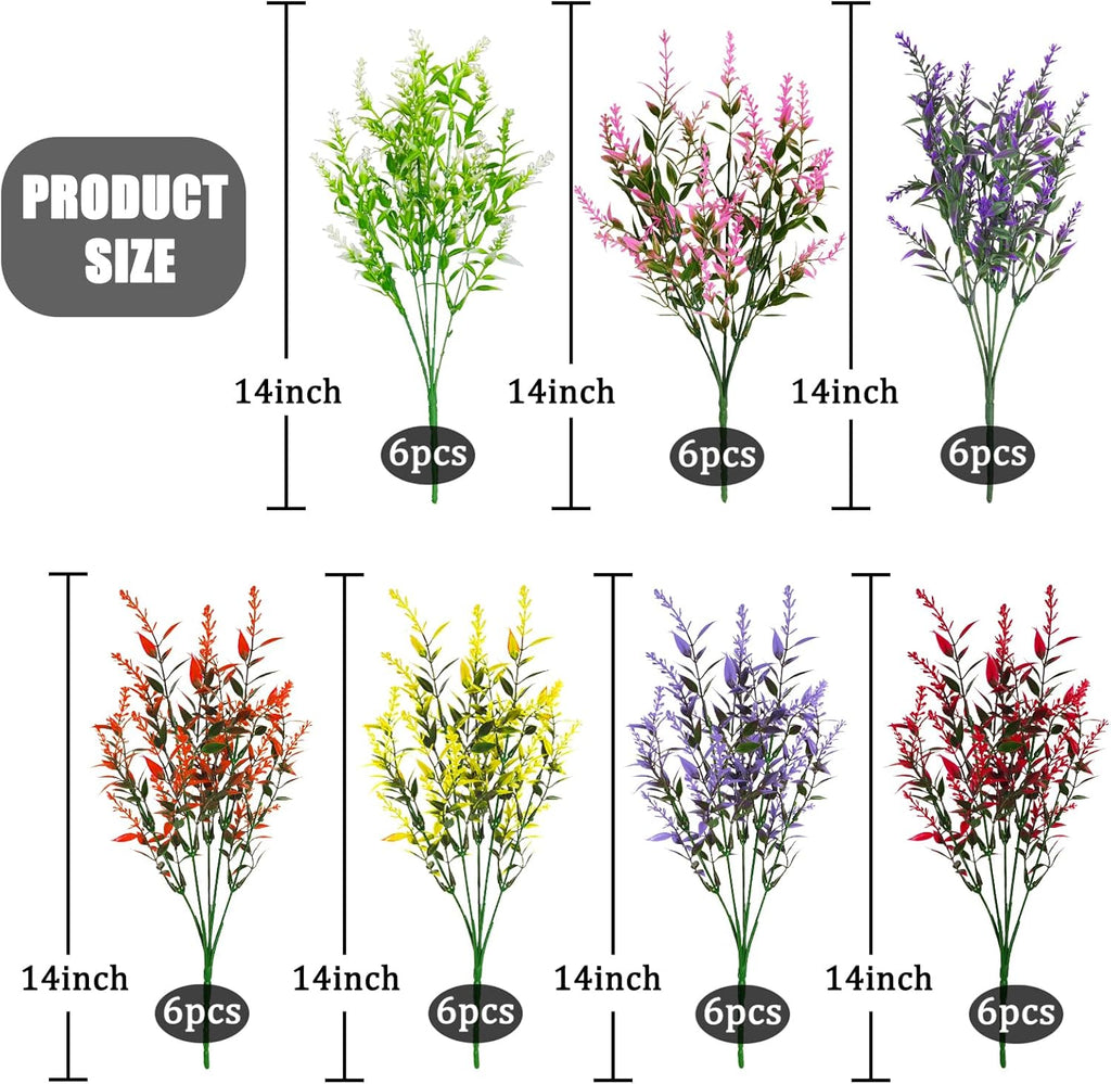 42 Bundles Artificial Plant Outdoor UV Resistant Faux Plants No Fade Fake Plastic Flowers for Outside Home Garden Porch Patio Window Box Hanging Planters Summer Decor