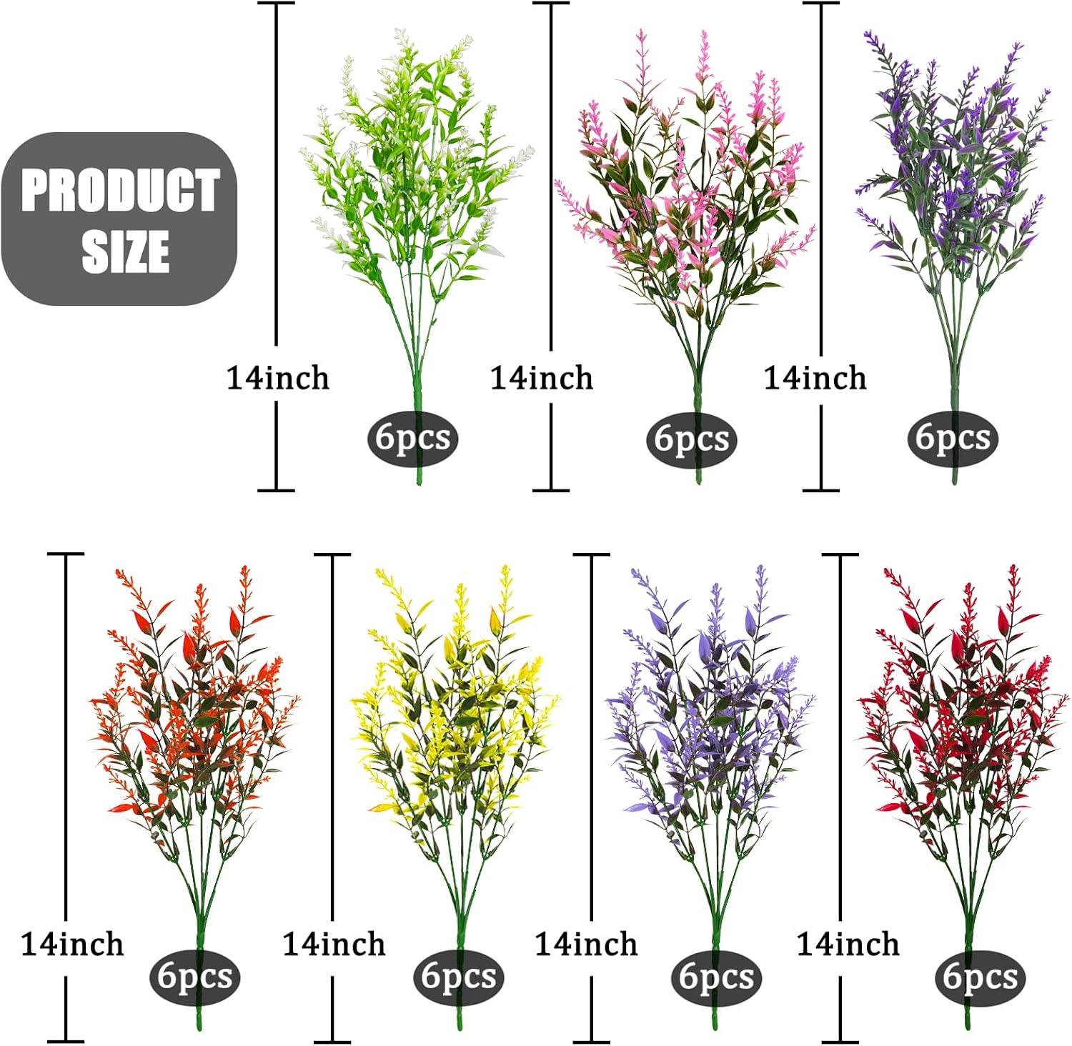 42 Bundles Artificial Plant Outdoor UV Resistant Faux Plants No Fade Fake Plastic Flowers for Outside Home Garden Porch Patio Window Box Hanging Planters Summer Decor