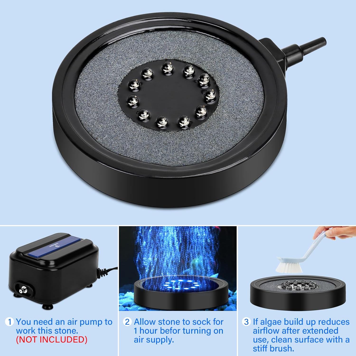 fishkeeper Aquarium Air Bubble Light, LED Fish Tank Bubbler Stone Disk with 11 Super Bright Lamp Beads, 16 Colors and 4 Modes Adjustable for Fish Tank Decoration Oxygenation