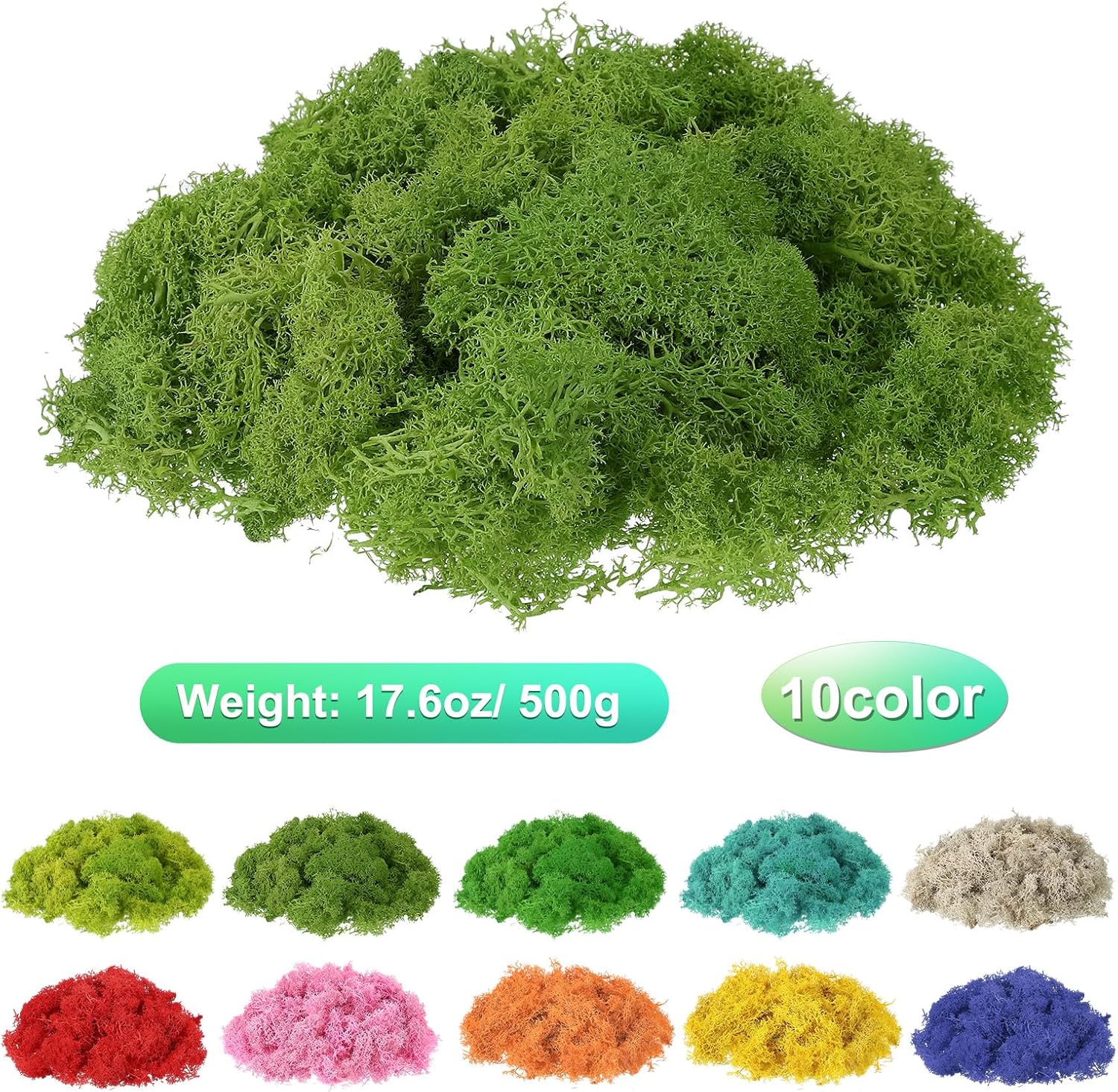 uxcell Preserved Reindeer Moss, 17.6oz Fake Moss for Crafts Artificial Dried Moss for Decoration Terrariums Potted Plants, Light Green