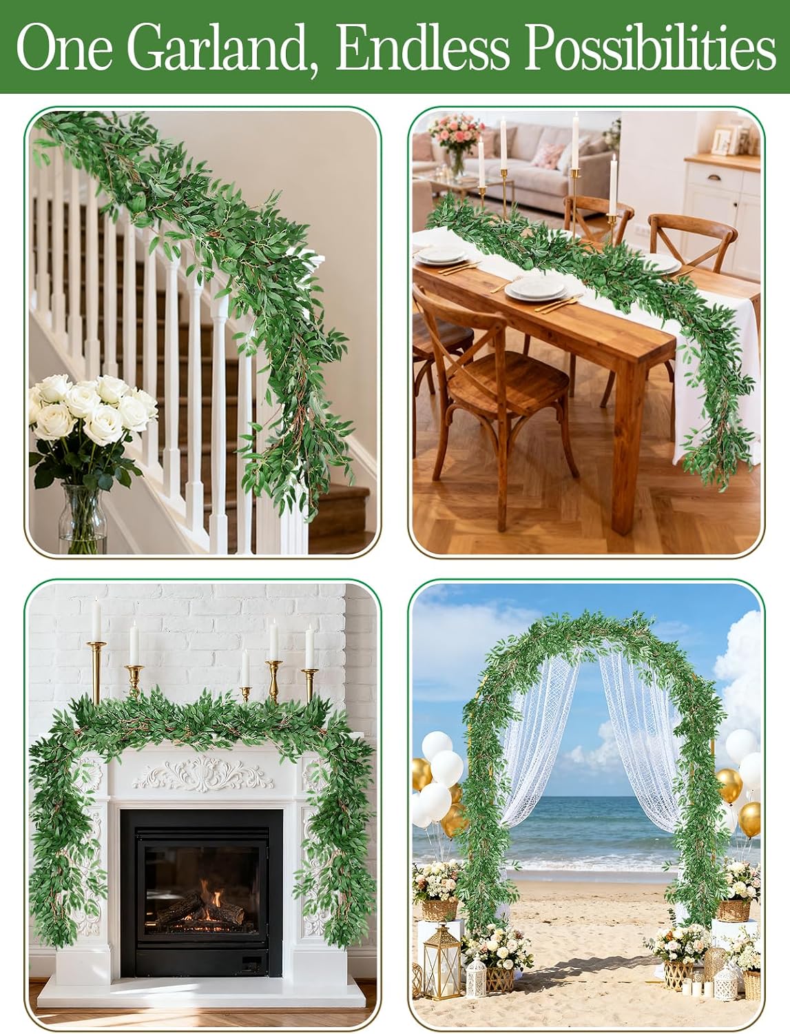 ANPHSIN Fake Vines Greenery Garland - 3 Packs Total 16.5ft Green Willow Leaf Vine Garland, Artificial Leaves Wall Hanging Decor for Home, Room, Wedding Arch, Centerpieces