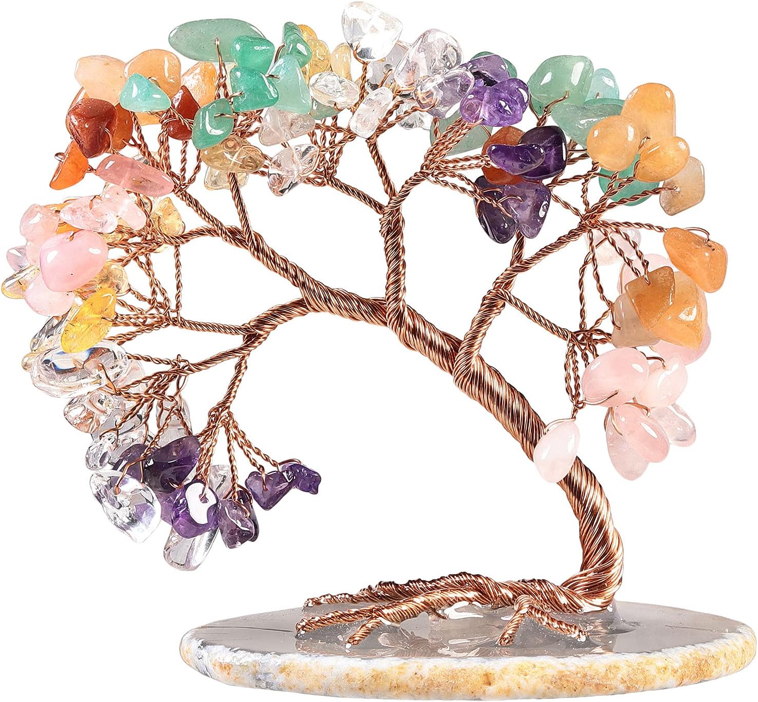 mookaitedecor Colorful Crystal Money Tree Agate Slice Base Feng Shui Bonsai Crystal Tree for Wealth Luck Desk Decor, 3-4 Inch High