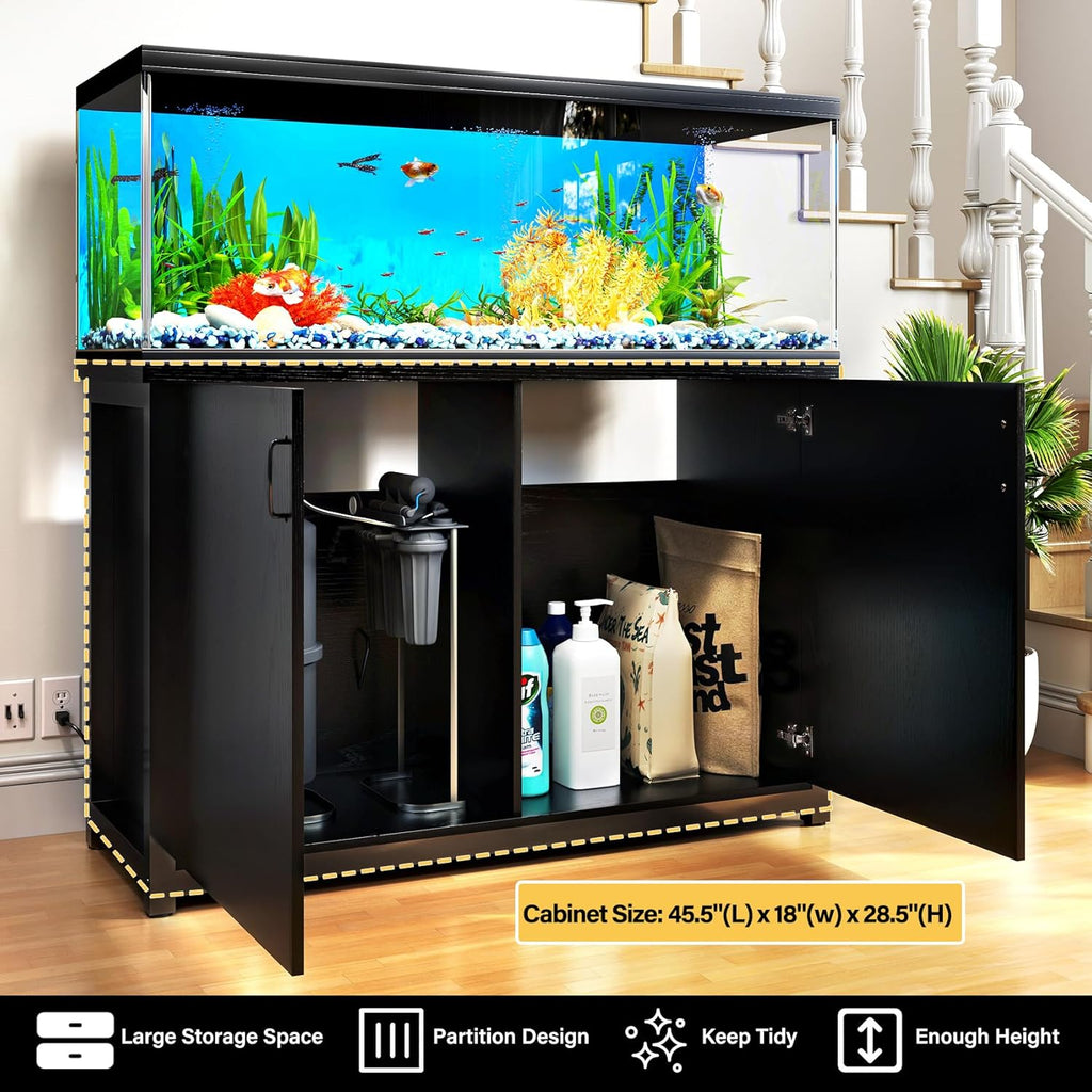 TC-HOMENY 55-75 Gallon Fish Tank Stand, Aquarium Stand with Charging Station and Large Storage Cabinet, 1200LBS Capacity, 5-75 Gallon Tank Stand, Fit for Living Room, 29" L x 16.5" W Tabletop