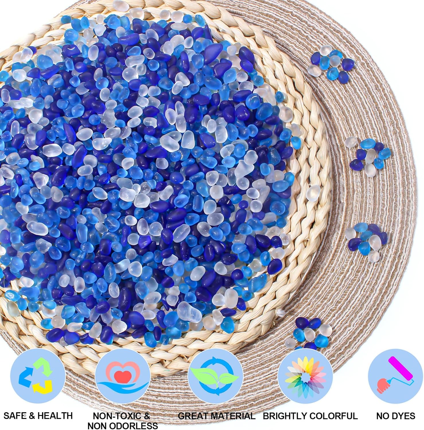 Keedolla 0.5 Lb Colorful Blue Sea Glass Pebbles Aquarium Gravel Fish Tank Rocks Small Frosted Glass Gemstones for Fish Turtle Tank, Vase Fillers, DIY Crafts, Succulent Plants Decor, 6-9mm