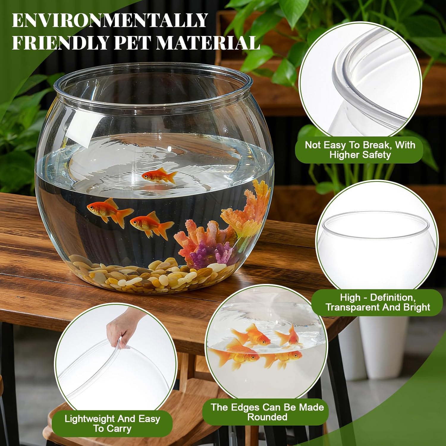Geelin 7 Gallon Plastic Fish Tank Large Bowl Shatterproof with Crystal Clear Clarity for Terrarium, Flower Vase Centerpiece Gift for Fish Lovers(Round)