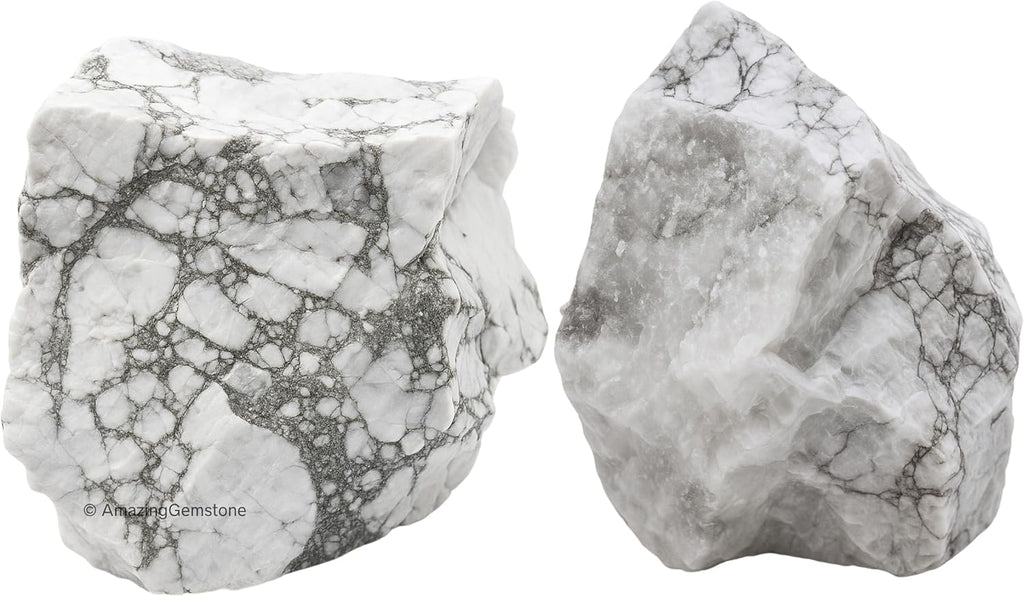 Amazing Gemstone 2 Pieces Howlite Raw Crystals and Healing Stones, Natural Rocks for Tumbling and DIY Raw Stones and Crystals
