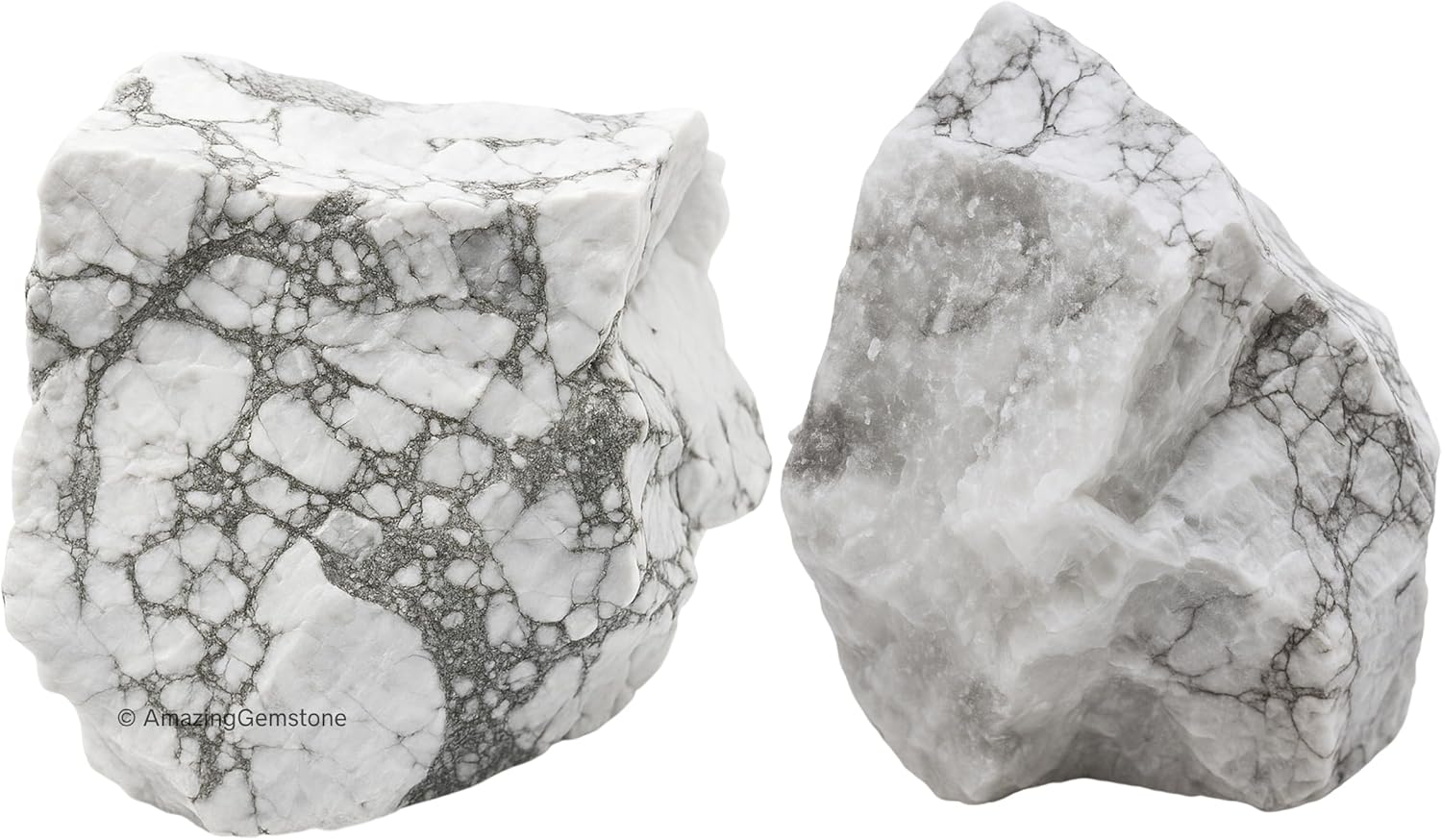 Amazing Gemstone 2 Pieces Howlite Raw Crystals and Healing Stones, Natural Rocks for Tumbling and DIY Raw Stones and Crystals