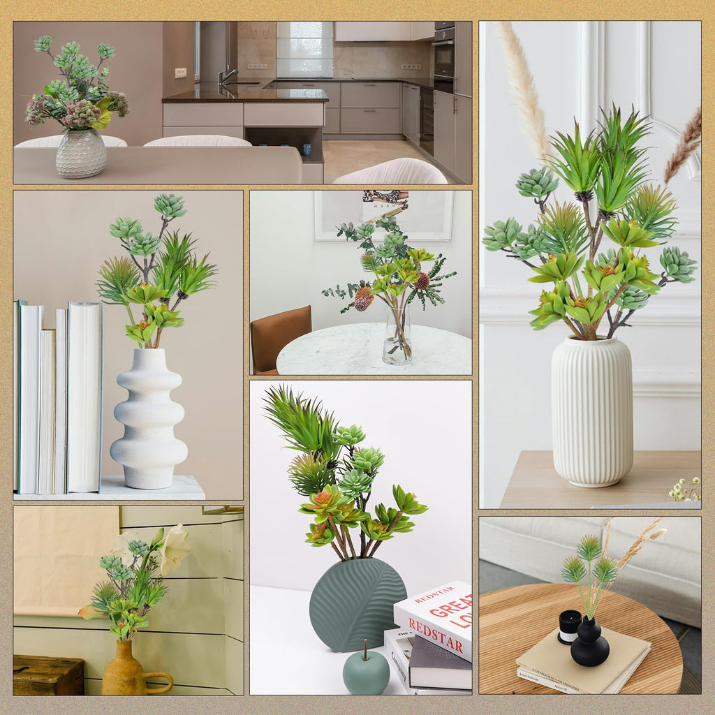 Woration 3PCS Artificial Succulents Branch Fake Plants Unpotted 3-Heads Flocked Succulent Faux Greenery Decor for DIY Basket Planter Centerpiece Floral Arrangement