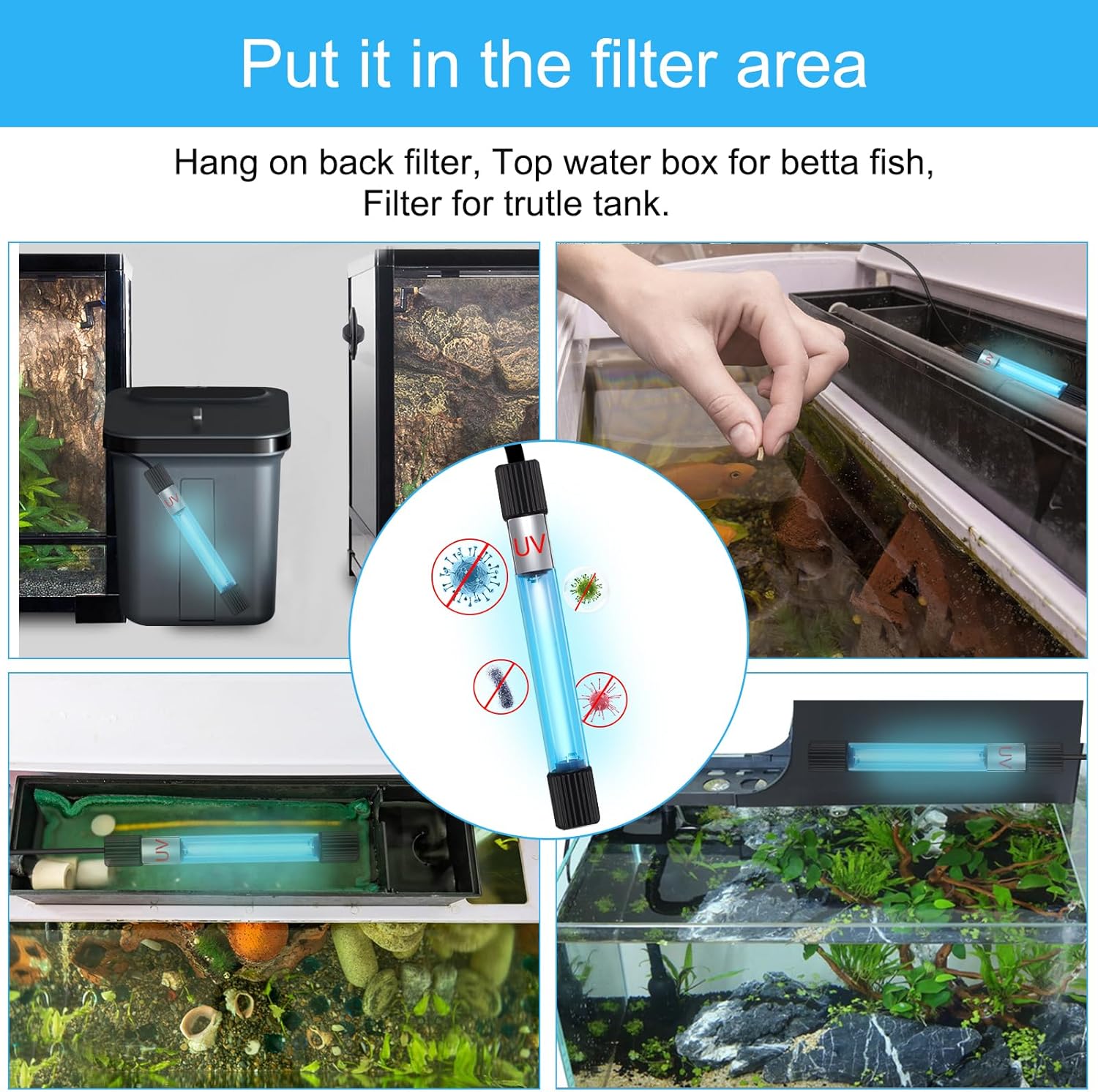 TAISHAN Aquarium Clean Light - 3W to 13W Algae Removal With Timer, Waterproof for Fish Tank, Pond, Swimming Pool
