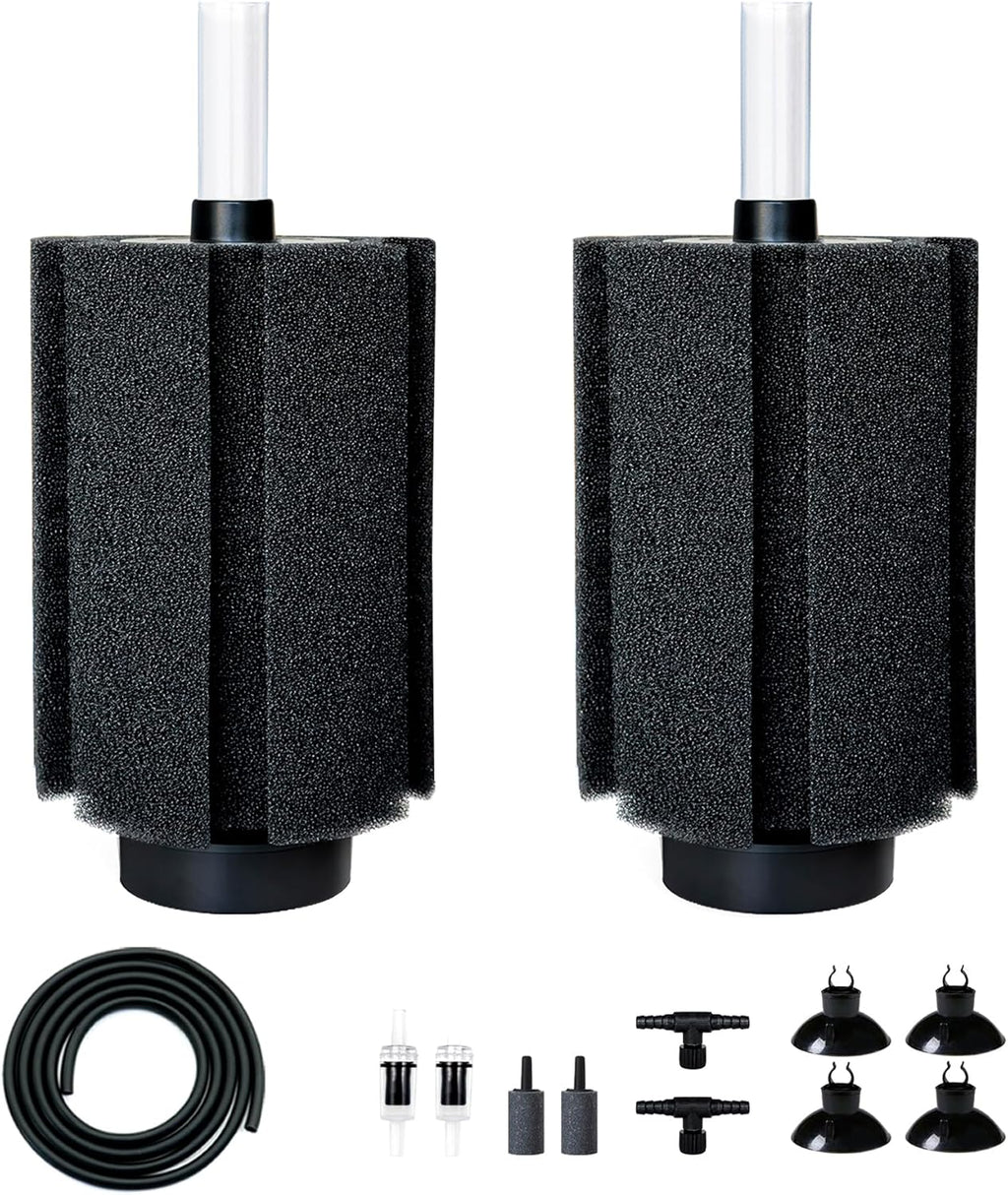 100-120 Gal Large Aquarium Sponge Filter with Air Stone and Ceramic Media,2 Pack Quiet Fish Tank Filters fit Breeding Fry Betta Shrimp Fish Tank