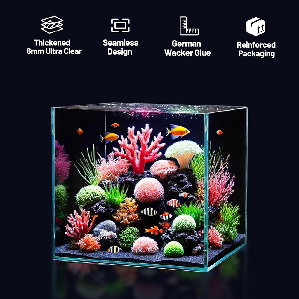 Ultra Clear Glass Fish Tank 6.5 Gallon, 6mm Thickened Rimless Aquarium Tank Low Iron, Cube Aquarium 11.8in x 11.8in x11.8in