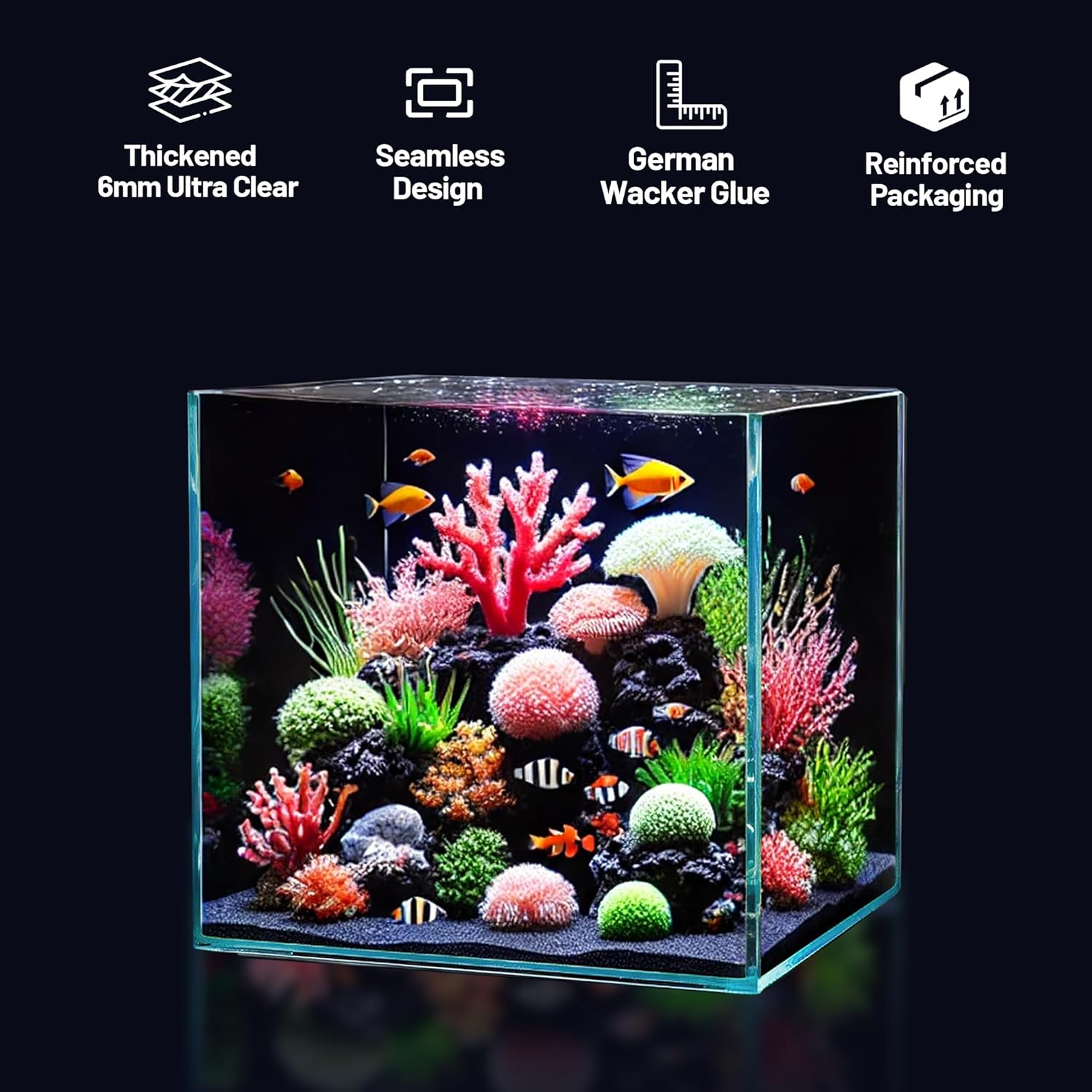 Ultra Clear Glass Fish Tank 6.5 Gallon, 6mm Thickened Rimless Aquarium Tank Low Iron, Cube Aquarium 11.8in x 11.8in x11.8in