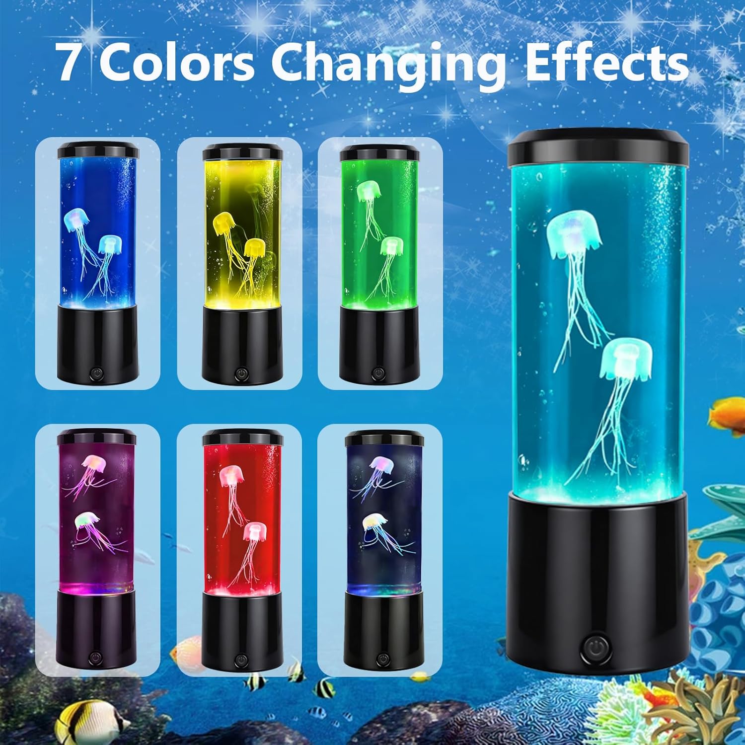 Jellyfish Lamp,Jellyfish Aqaurium Light Table Lamp with 7 Color Changing,Aquarium Fish Tank Night Light Decorations for Home Office Christmas Gifts for Kids Adults
