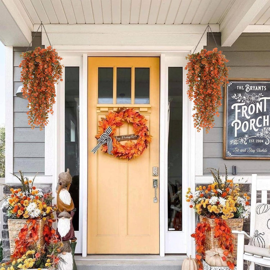 RECUTMS Artificial Fall Flowers Artificial Hanging Plants Faux Autumn Plants Faux Hanging Plants Fake for Indoor Outdoors,No Basket (Orange)