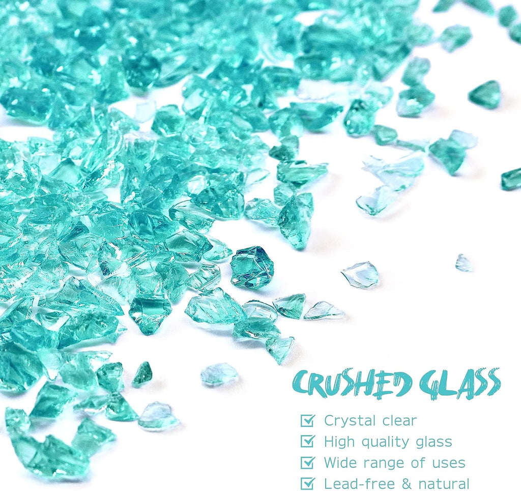 Crushed Glass for Resin Art - 3-6mm Turquoise, 1.5lb | Broken Glass Pieces for Crafts, Vase Filler & Fire Pit Media | Decorative Stones