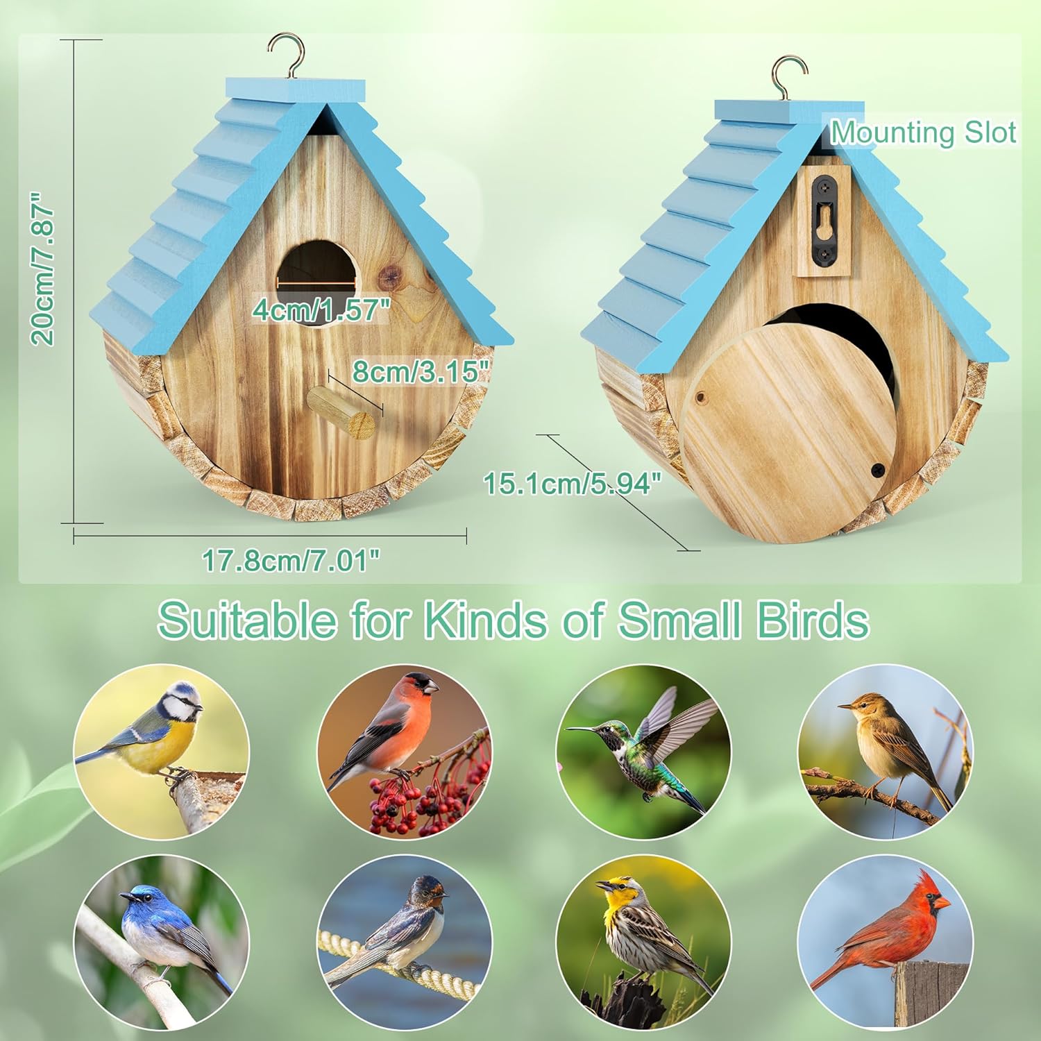Bird House, Auslar Wooden Bird Houses for Outside, Birdhouse for Outdoors, Hanging Bluebird House for Cardinals Finch Wren Swallow for Garden Viewing