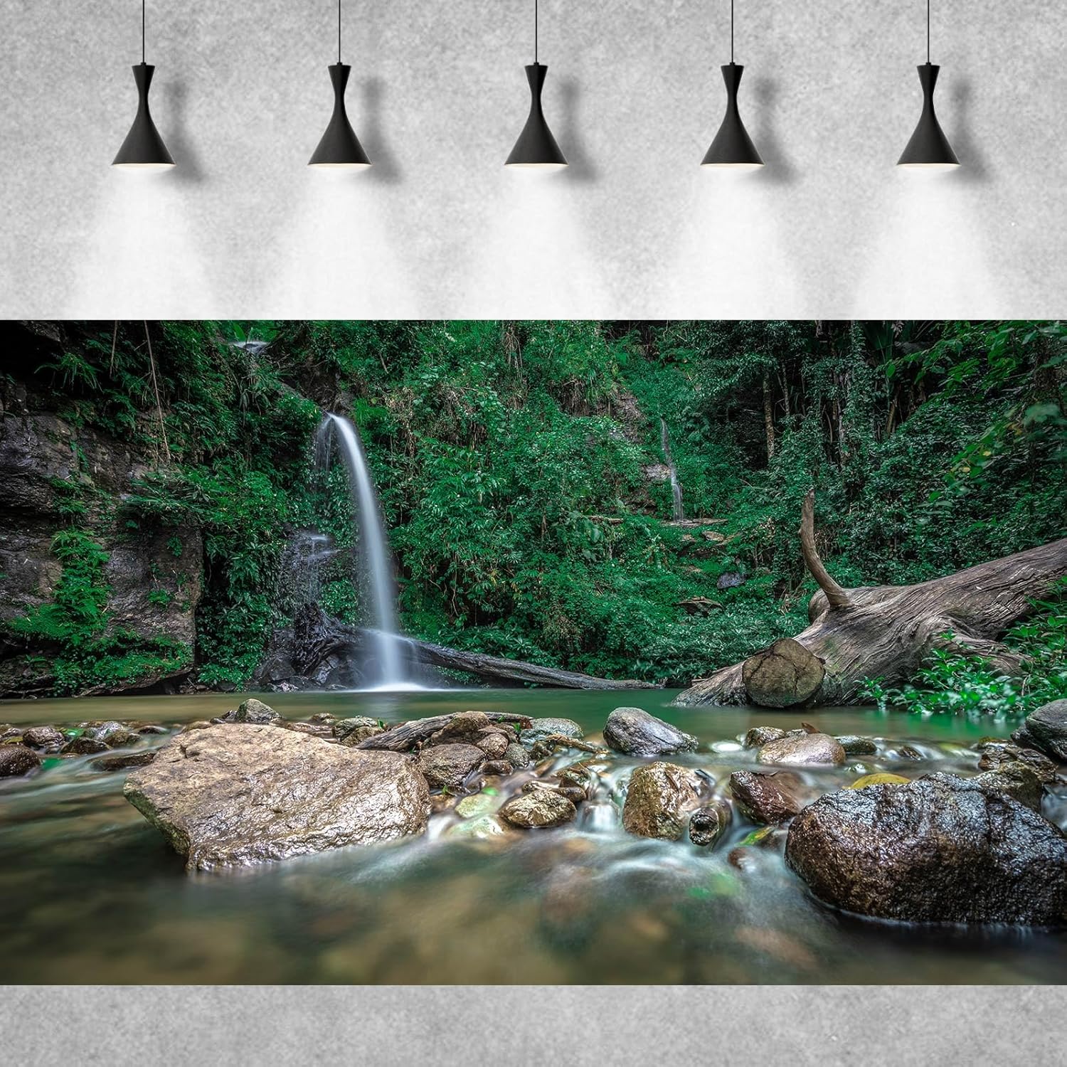 Waterfall Aquarium Background Deep Forest Natural Landscape Terrarium Background Falls Green Jungle Plants Huge Rocks Fish Tank Background Rock Dead Wood Reptile Background Vinyl 72x18in