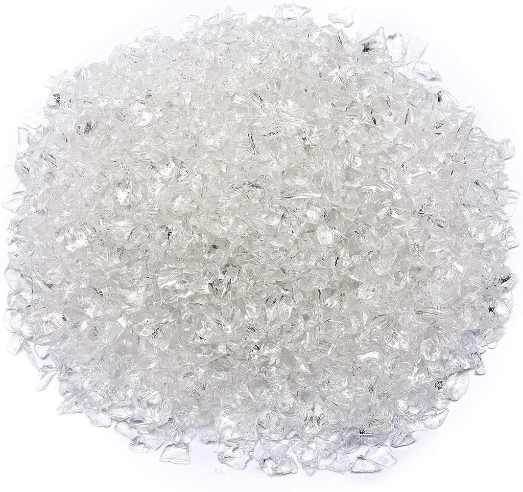 TWINKLING High Luster Fire Glass Gravel Stone Glitter,Broken Glass,Fire Gems Chips,Crushed Glass for Fire Pit Crafts Resin Art Aquarium Garden Decoration,3-6mm,1-Pound Jar (Crystal/Transparent)