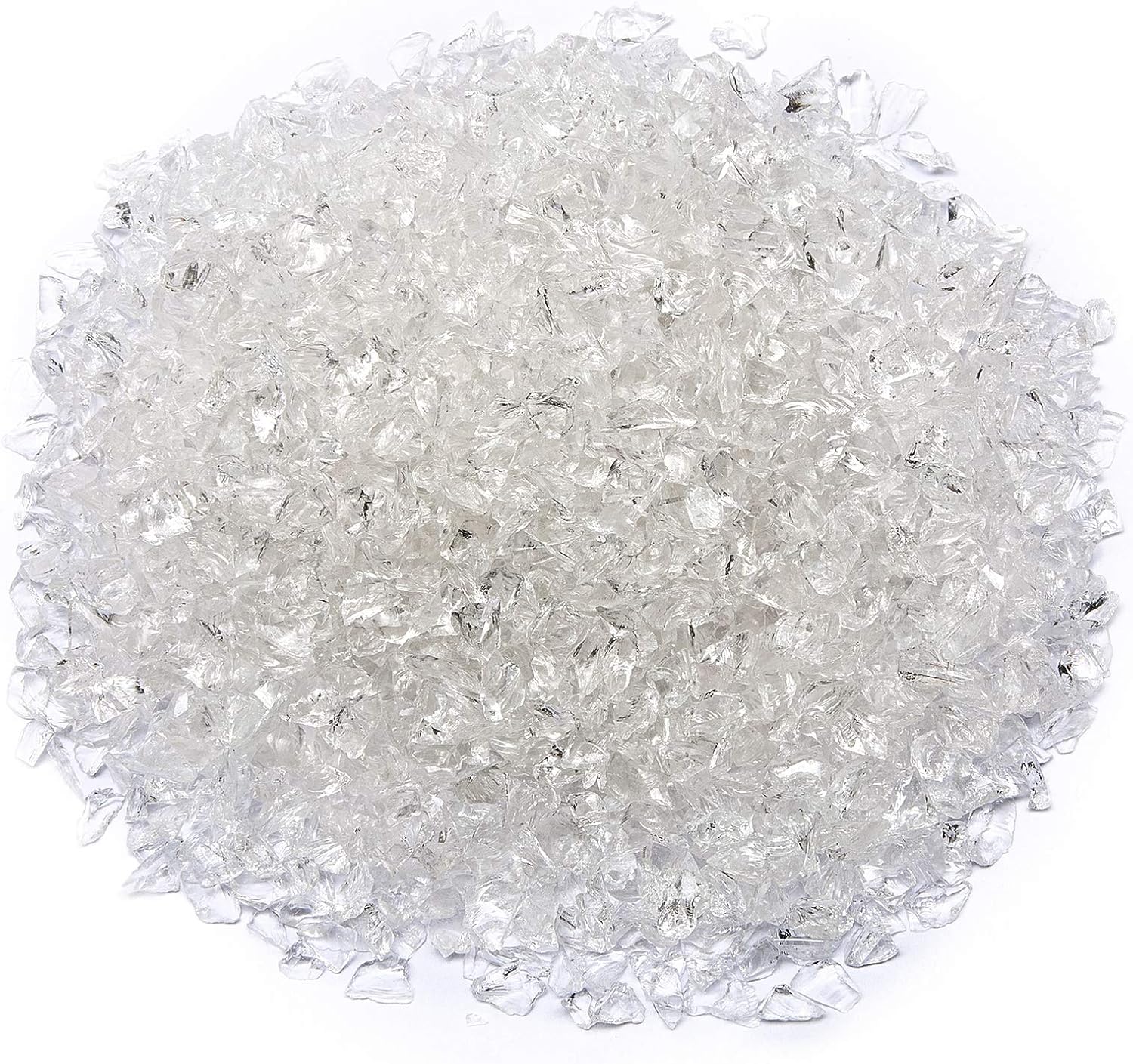 TWINKLING High Luster Fire Glass Gravel Stone Glitter,Broken Glass,Fire Gems Chips,Crushed Glass for Fire Pit Crafts Resin Art Aquarium Garden Decoration,3-6mm,1-Pound Jar (Crystal/Transparent)