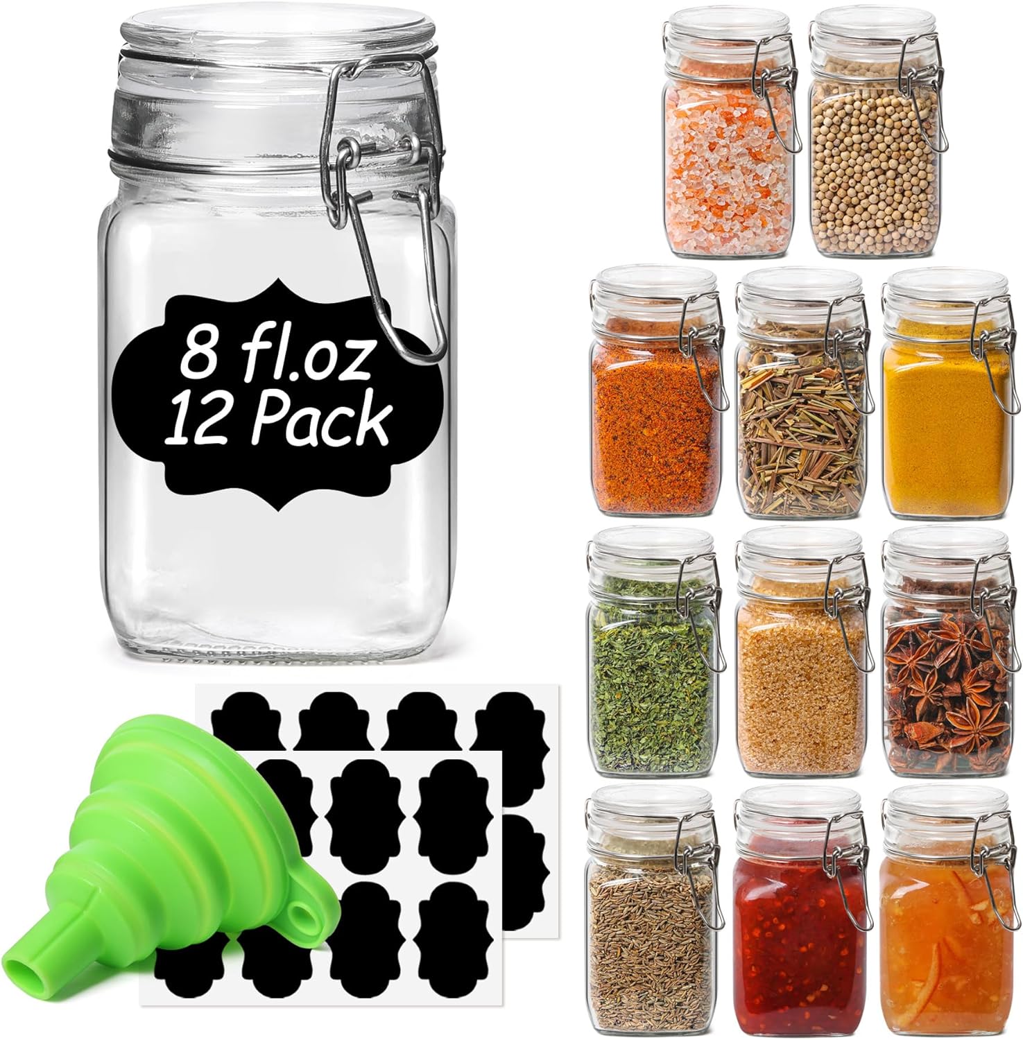 ComSaf Small Glass Jars with Airtight Lid Set of 12, Spice Jars 8 oz, Mason Jar 8 oz, Small Canning Jar, 8oz Jars with Lids for Kitchen, Jam, Jelly, Honey, Dessert, Salad, Shower Wedding Favors