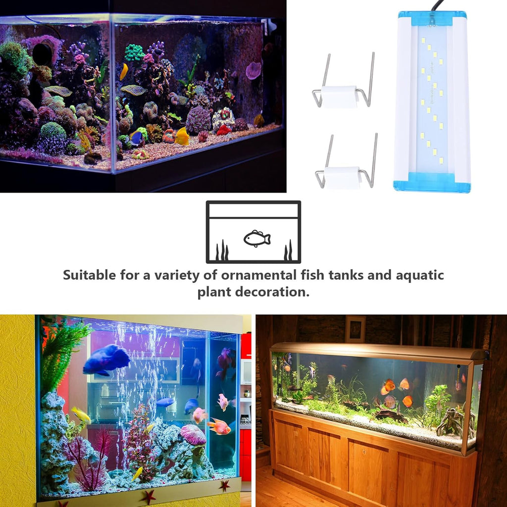 VANZACK Ultra-Thin Fish Tank LED Lamp with Pure White Light Aquarium Light with Metal Bracket Aquarium Frame Lamp for Aquatic Plant Growth Easy Installation and Heat Dissipation US Plug