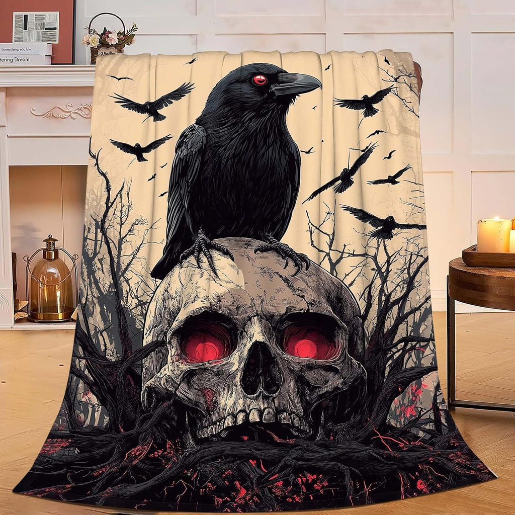 Skull Blanket Skeleton Throw Blanket Crow Gifts for Men Women Boys Girls Kids Adults Super Soft Cozy Plush Fluffy Fuzzy Fleece Blanket Decor 60''X80''