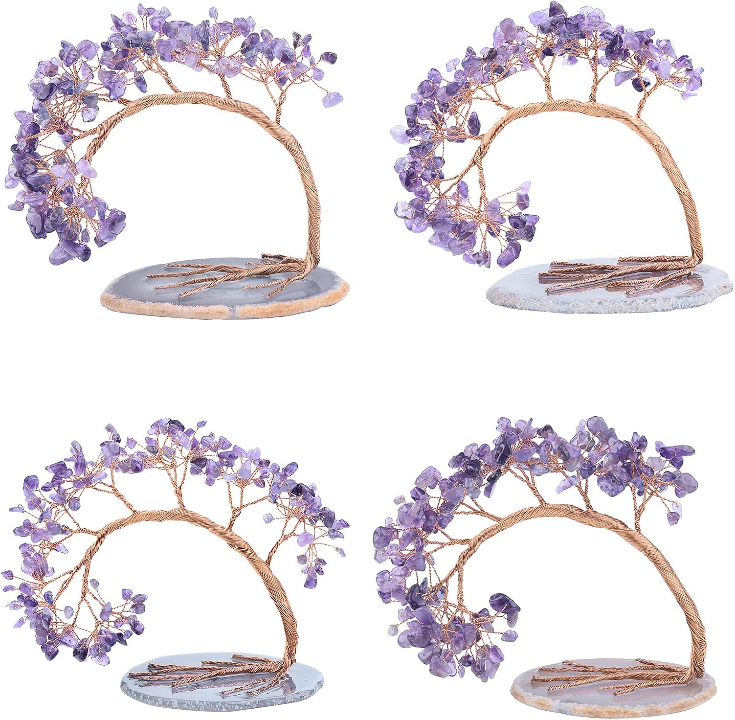 mookaitedecor Natural Amethyst Crystal Money Tree Agate Slice Base Feng Shui Bonsai Crystal Tree for Wealth Luck Desk Decor, 4.5-5.2 Inch High