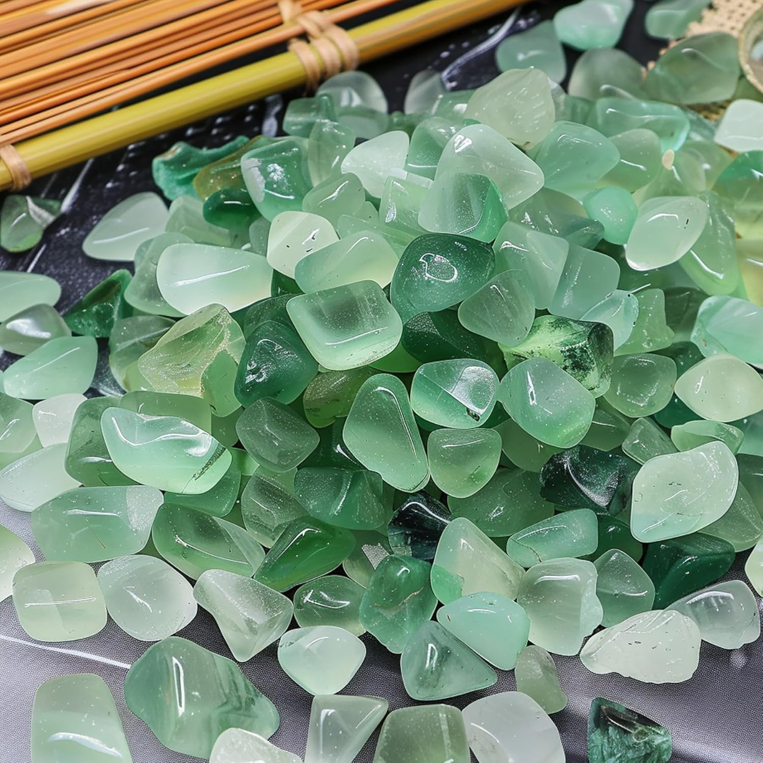 Polished Green Fluorite Crystal Chips Set, 0.4", 128 Pcs - Handpicked Tumbled Stones and Crystals Bulk for Healing, Reiki, Meditation, Witchcraft and Home Decor