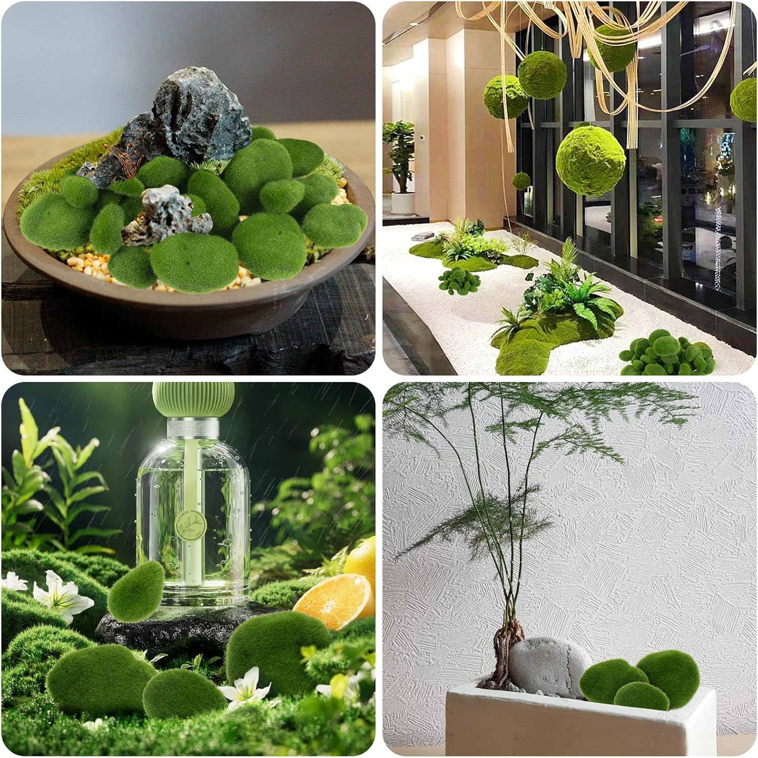 60 PCS 5 Size Artificial Moss Rocks Decorative, Green Moss Covered Stones, Fake Moss Ball Decor for Floral Arrangements, Fairy Gardens and Crafting