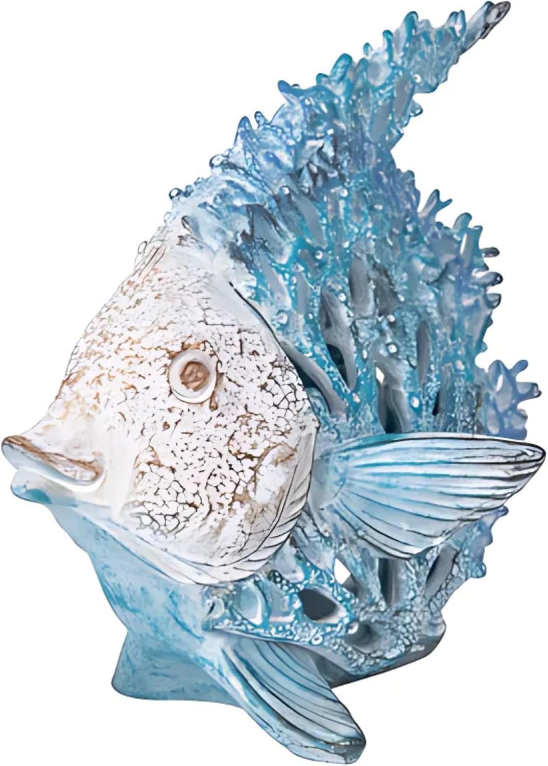 Ocean Decor - Aqua Coral Reef Angelfish Sculpture for Beach Home and Coastal Tabletop Collection, 7x7 Inches