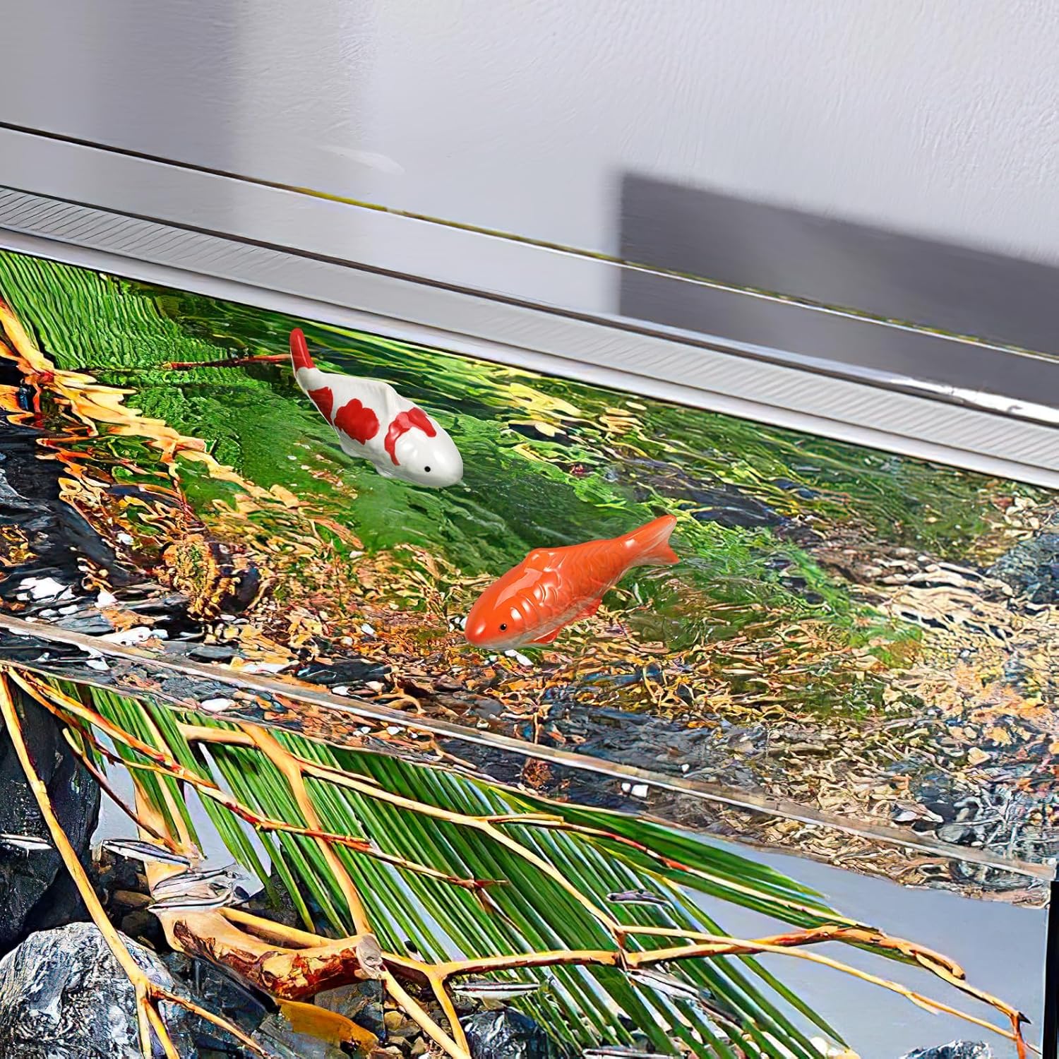 Ceramic Floating Koi Fish, 2pcs Aquarium Fake Goldfish Koi Decor, Mini Floatable Figurines for Fish Tank Fairy Garden Pond Underwater Fish Tea Pet Decor, 3.93X1.57X1.38in