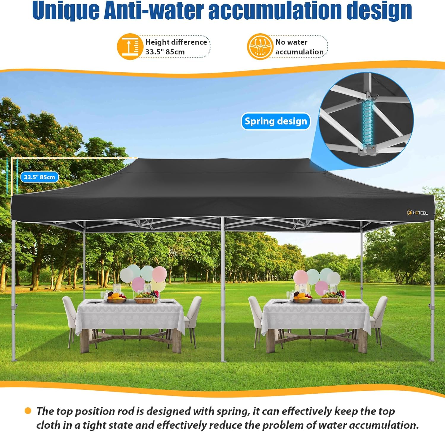 HOTEEL 10x20 Pop up Canopy Tent for Parties, Heavy Duty Easy Setup Tent Without Sidewalls, Outdoor Commercial Instant Gazebo for Wedding Event, with Roller Bag & Sand Bags, Black(Hexagonal Frame)