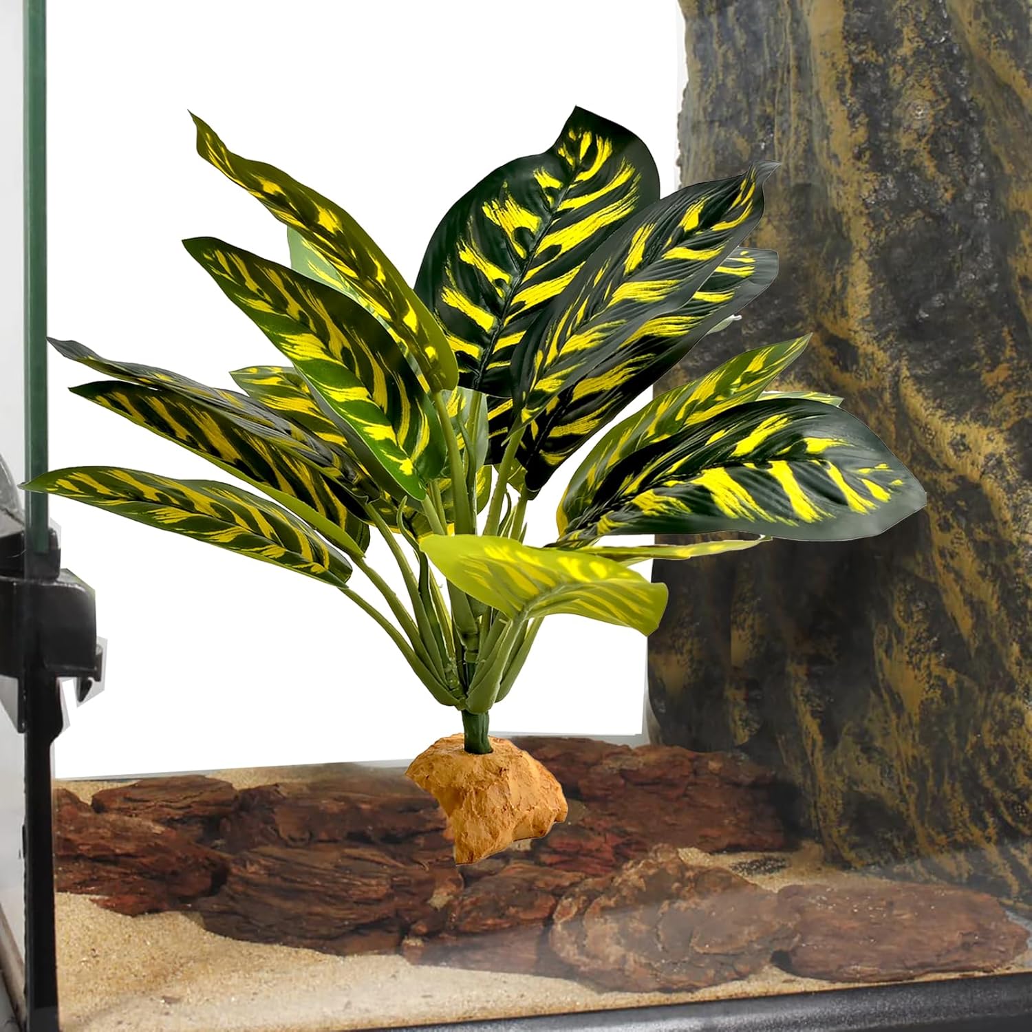 Woyrise Reptile Artificial Plants for Terrarium Decor, Amphibian Habitat Decorations Bearded Dragon Tank Accessories fit Crested Gecko Leopard Lizard Chameleon Ball Python Snake Frog - Prayer Peacock