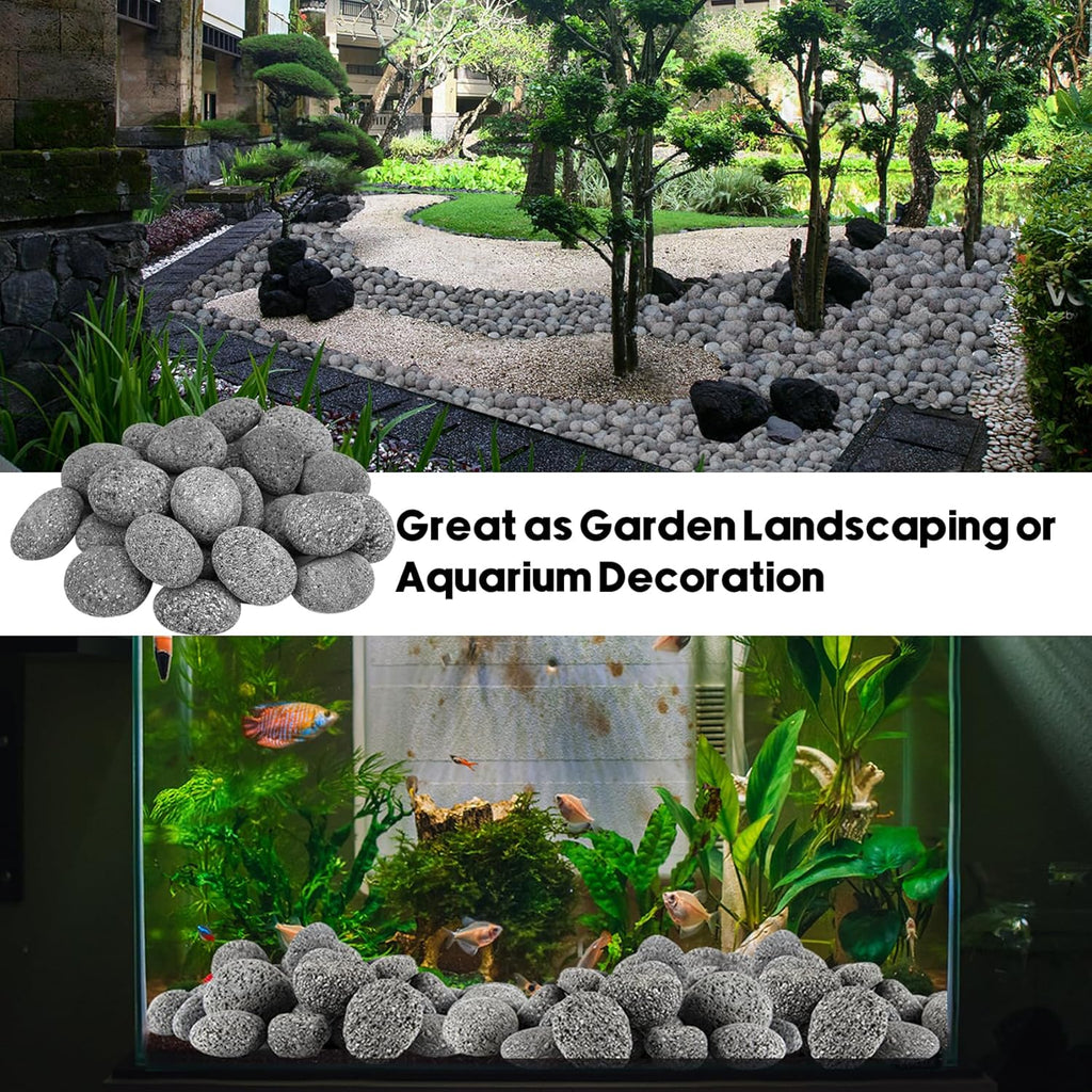 Skyflame 2-3 Inch Round Lava Rock Pebbles, Natural Tumbled Lava Stones for Indoor Outdoor Fire Pit | Fireplaces | Garden Landscaping Decoration | Cultivation of Potted Plants | 15 Pounds