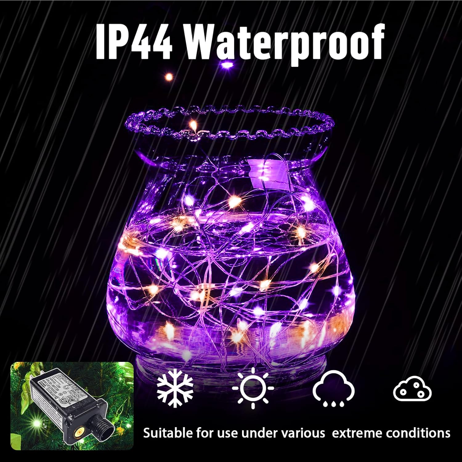LAMPHOME Halloween Fairy Lights Plug in, 33Ft 100 LEDs Waterproof Twinkle Firefly Lights, Adaptor Included, Starry String Lights for Wedding Indoor Outdoor Christmas Patio Garden, Orange and Purple